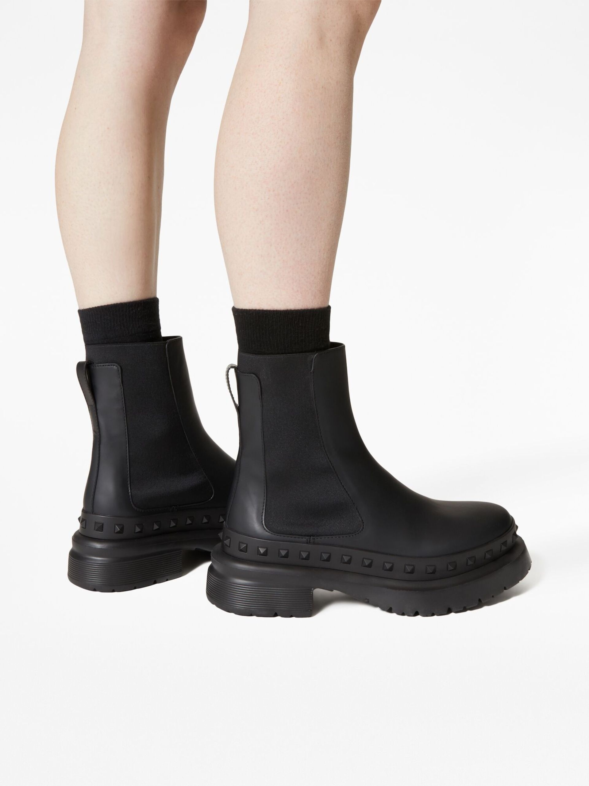 Black M-Way Rockstud Leather Ankle Boots - 6