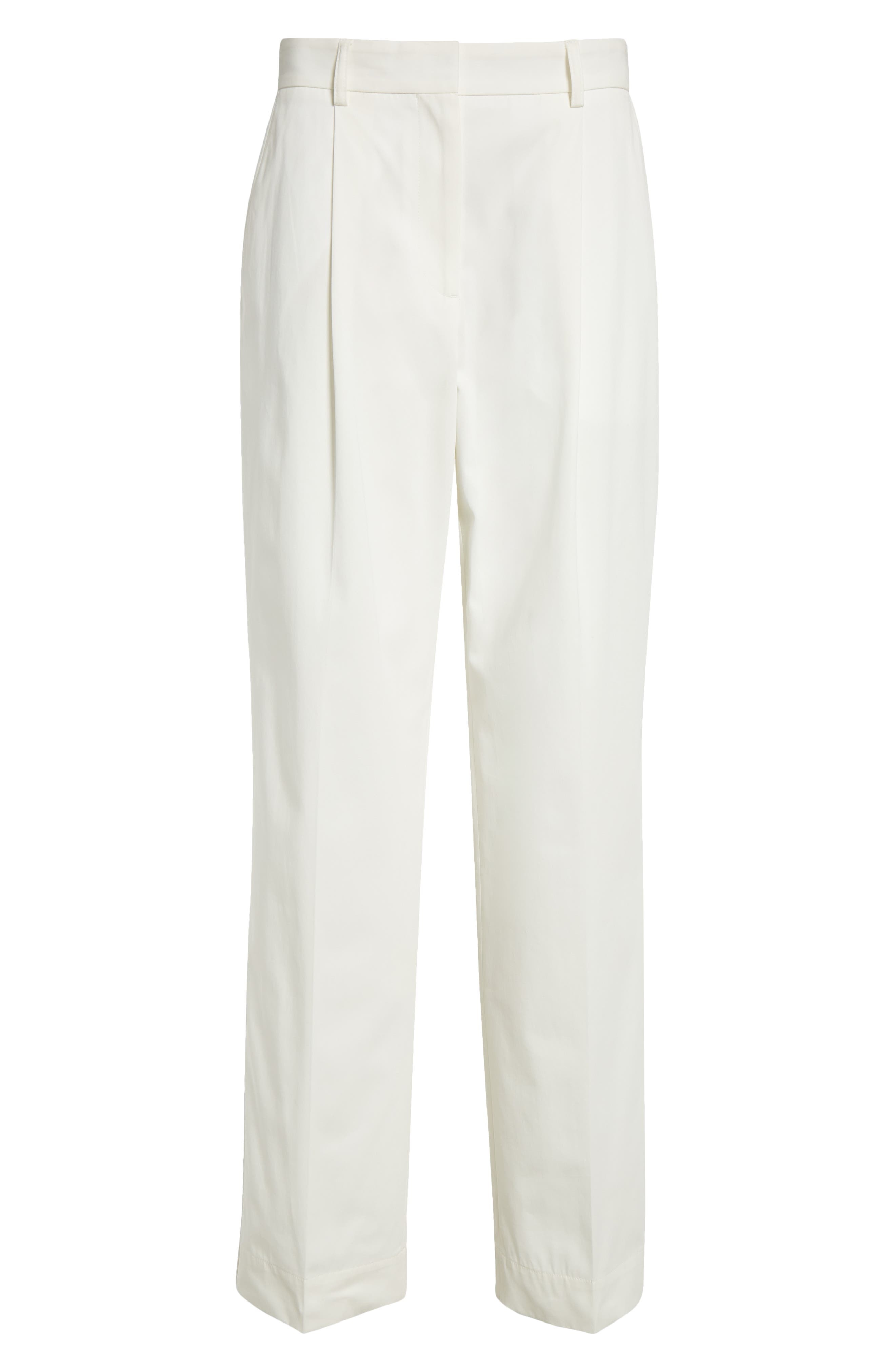 TOTEME Pleated Straight Leg Trousers in White at Nordstrom - 6