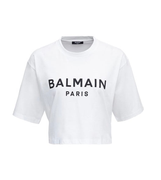 Balmain cropped t-shirt with Balmain Paris print - 1