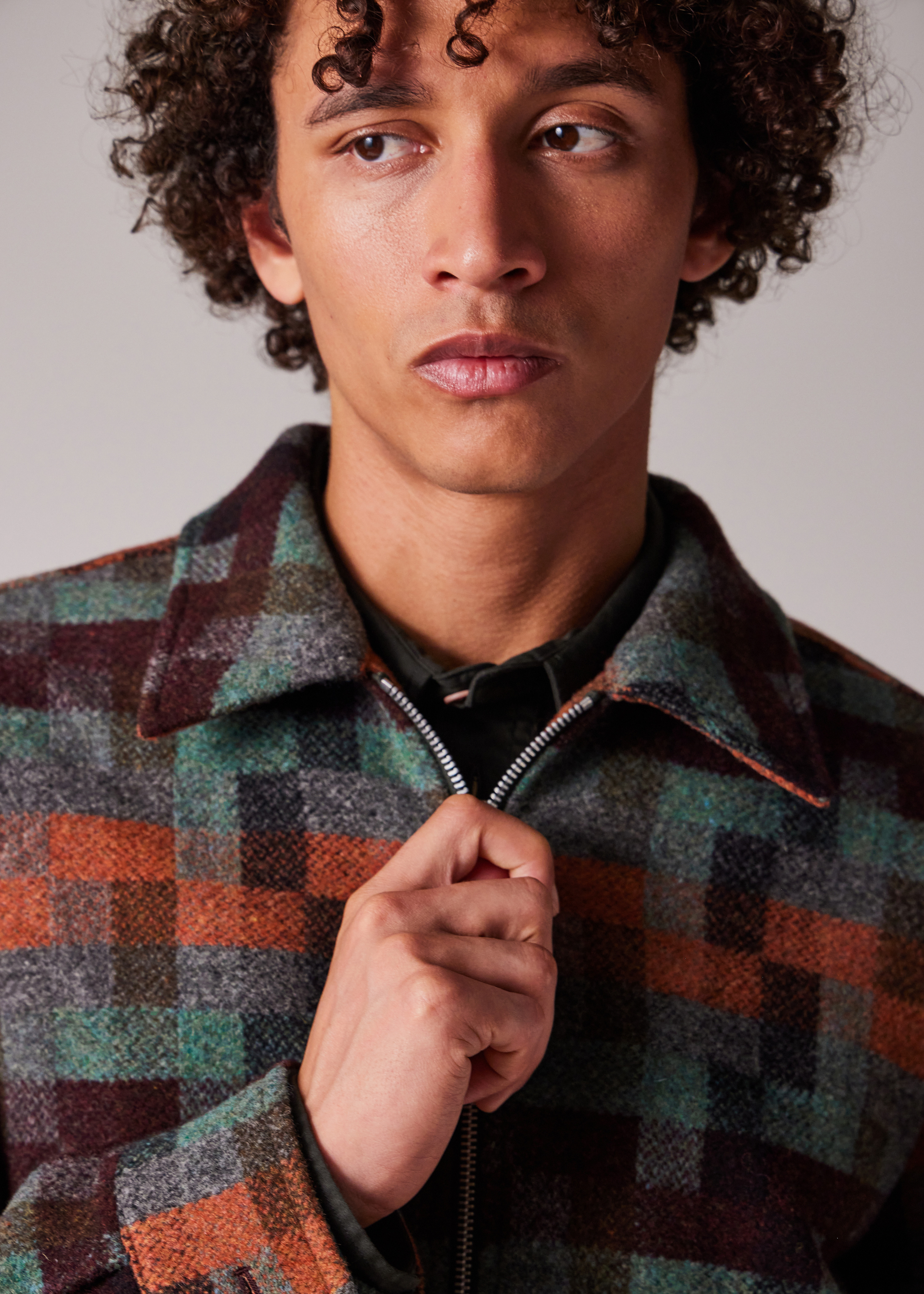 Teal Jacquard Check Wool Zip Jacket - 15