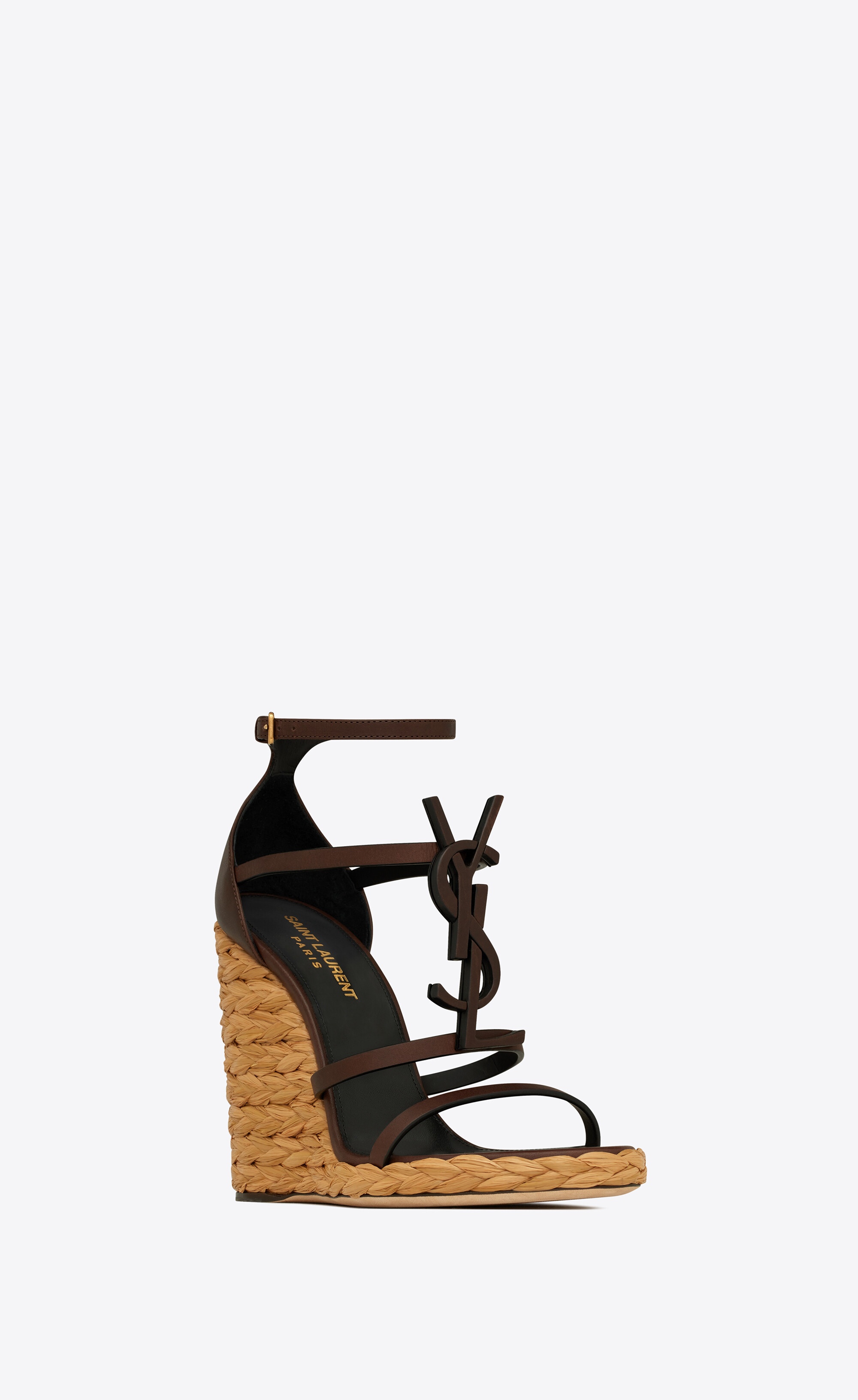 cassandra wedge espadrilles in smooth leather with brown monogram - 3