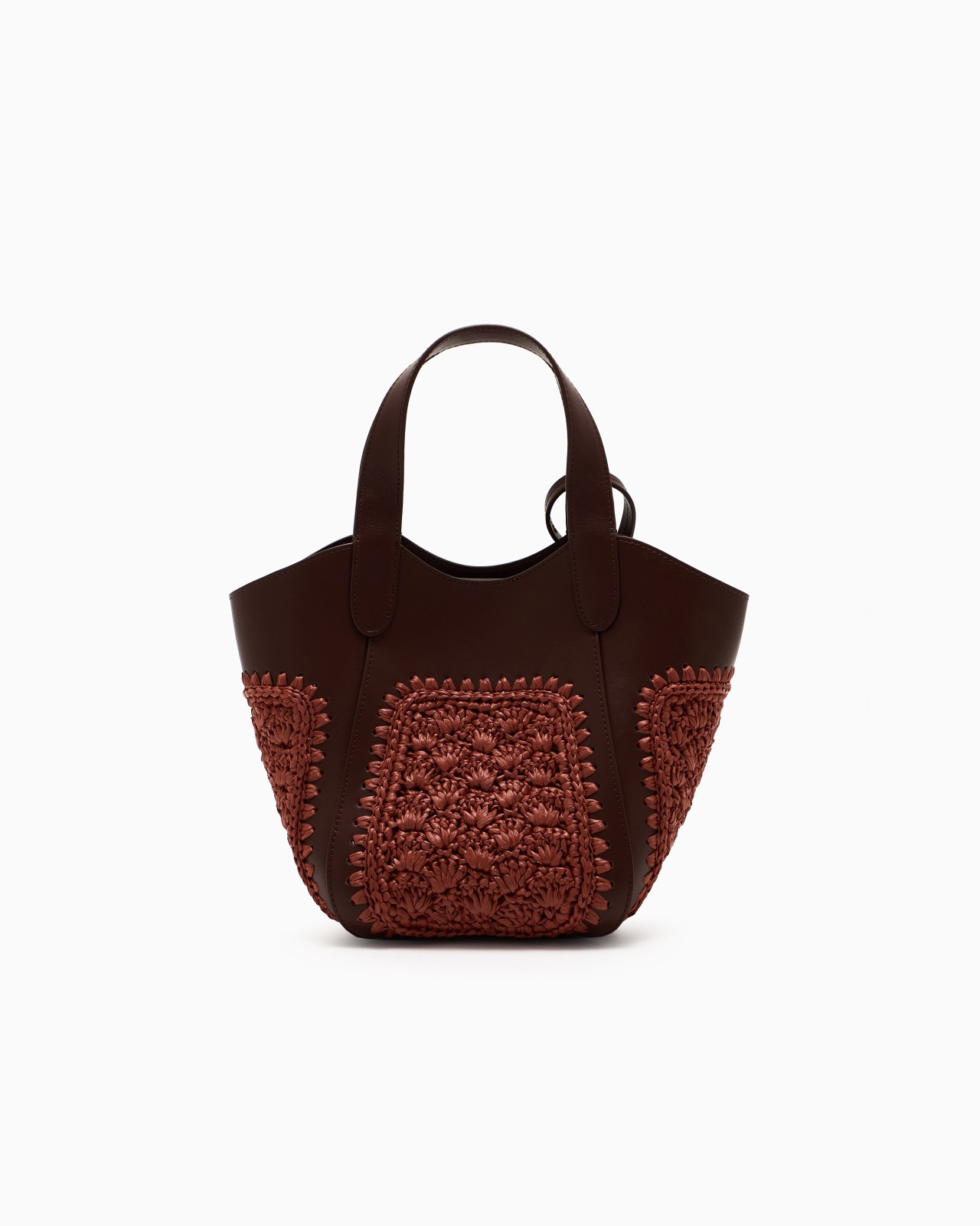 SMALL HANDBAG IN LEATHER AND FAN-STITCH RAFFIA - 3