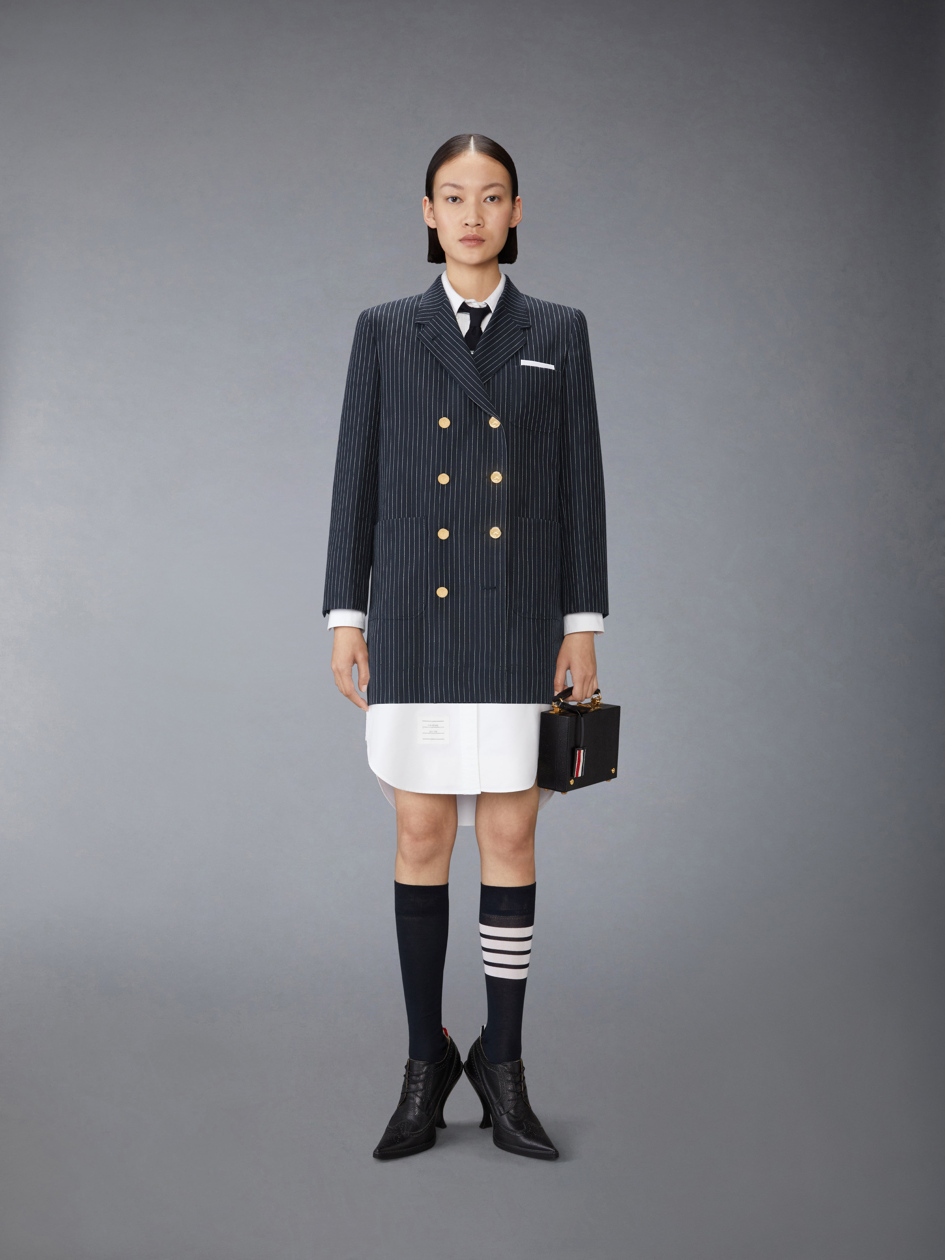 PINSTRIPE HIGH TWIST WOOL SACK SPORTCOAT DRESS - 5