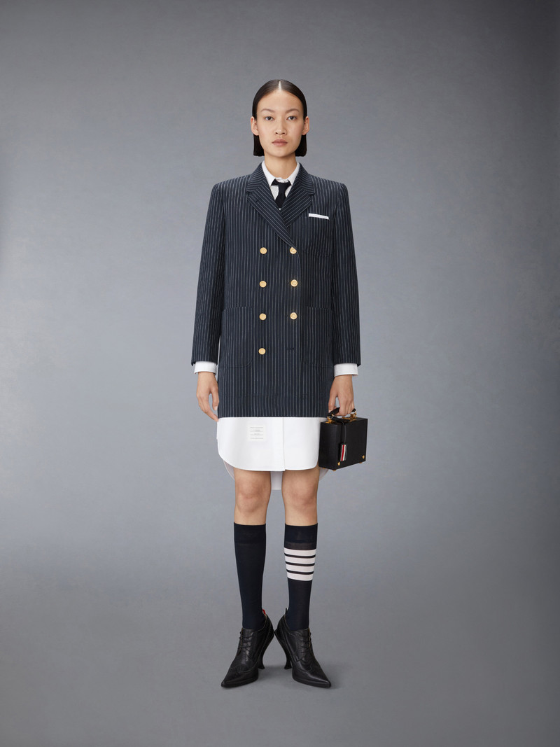 PINSTRIPE HIGH TWIST WOOL SACK SPORTCOAT DRESS 5