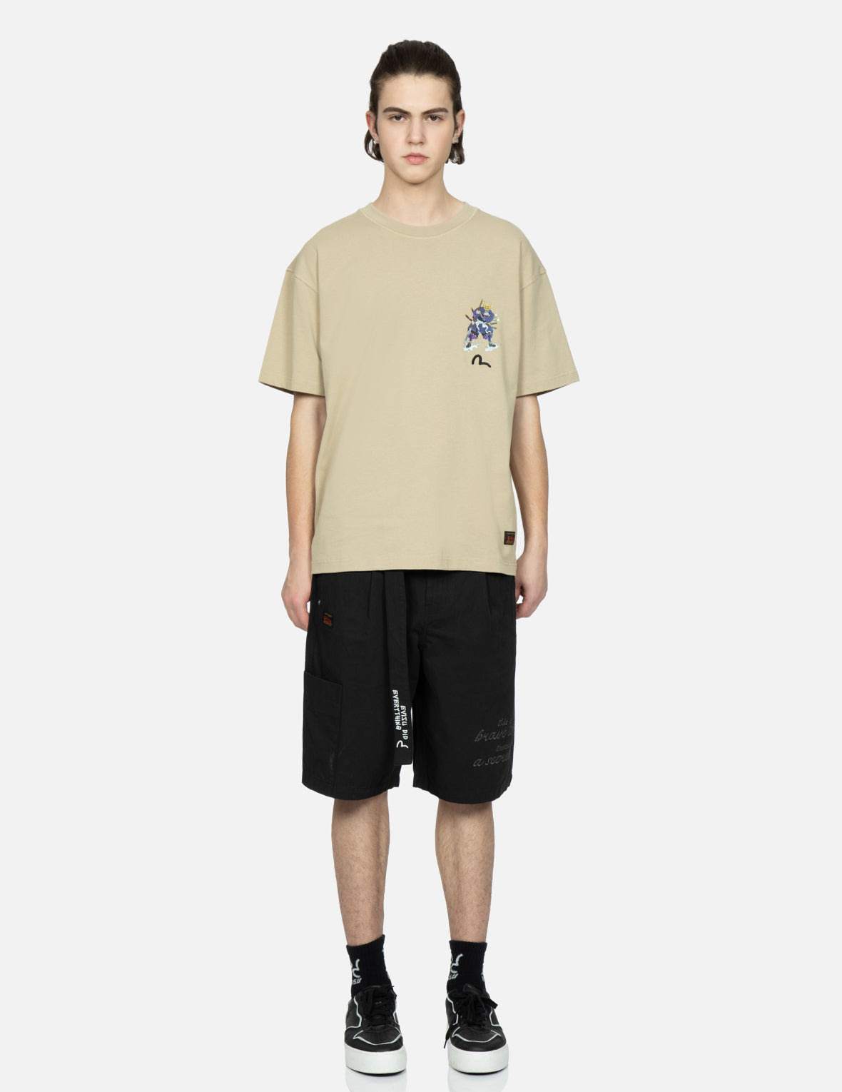 SLOGAN AND KAMON EMBROIDERY CARGO SHORTS - 5