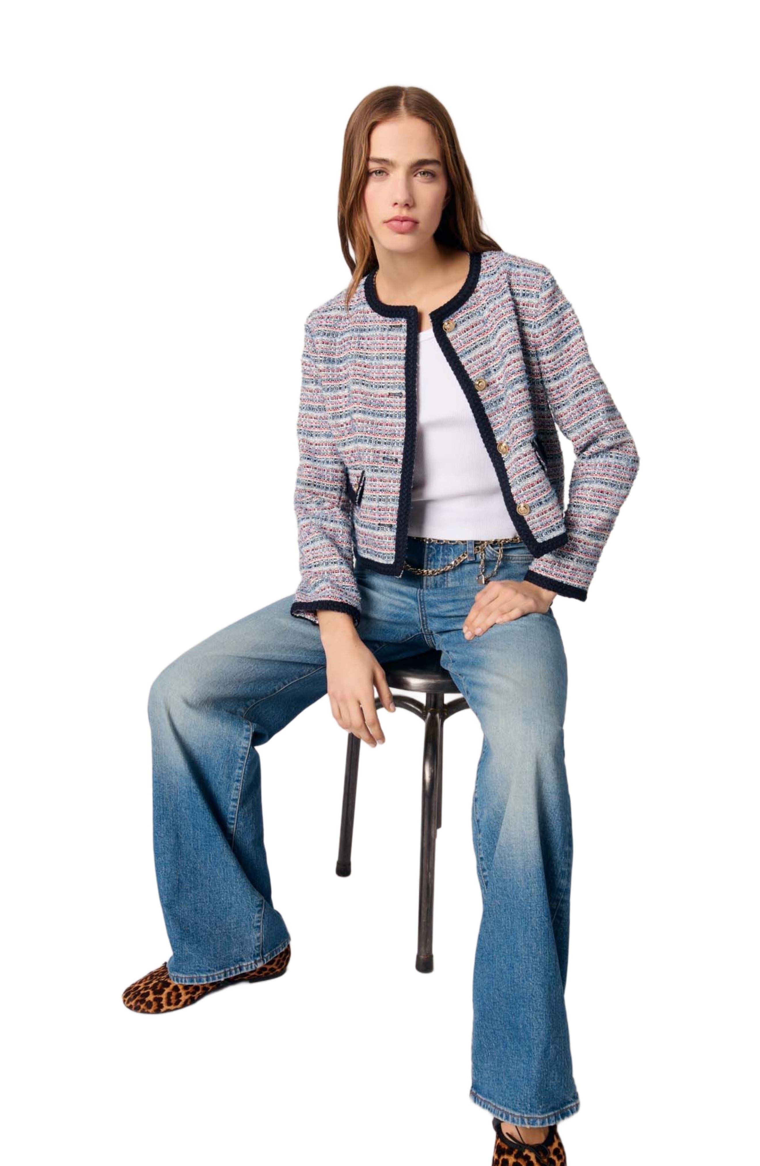 maje Short tweed jacket in Blue /Red at Nordstrom - 6