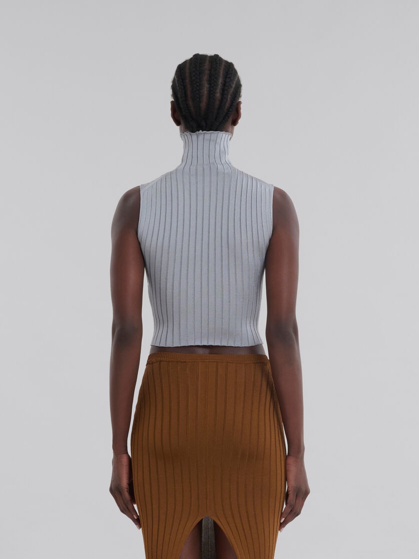 GREY RIBBED VISCOSE TURTLENECK VEST - 3