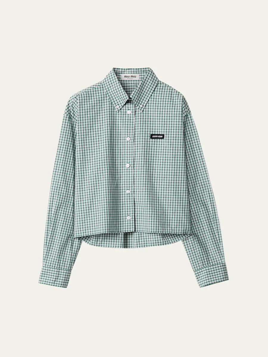 Check Cropped Button-Front Shirt - 1