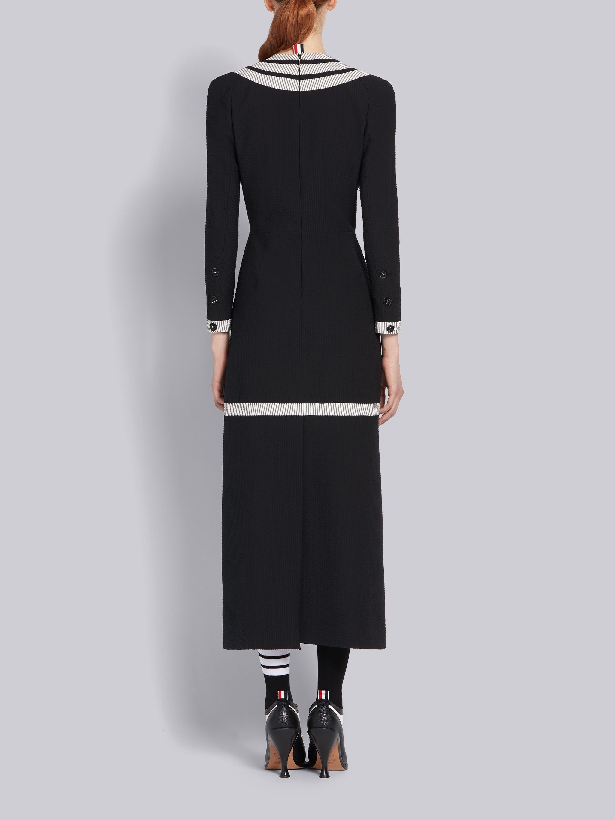 Black Wool Seersucker Trompe L'oeil Cardigan Dress - 3