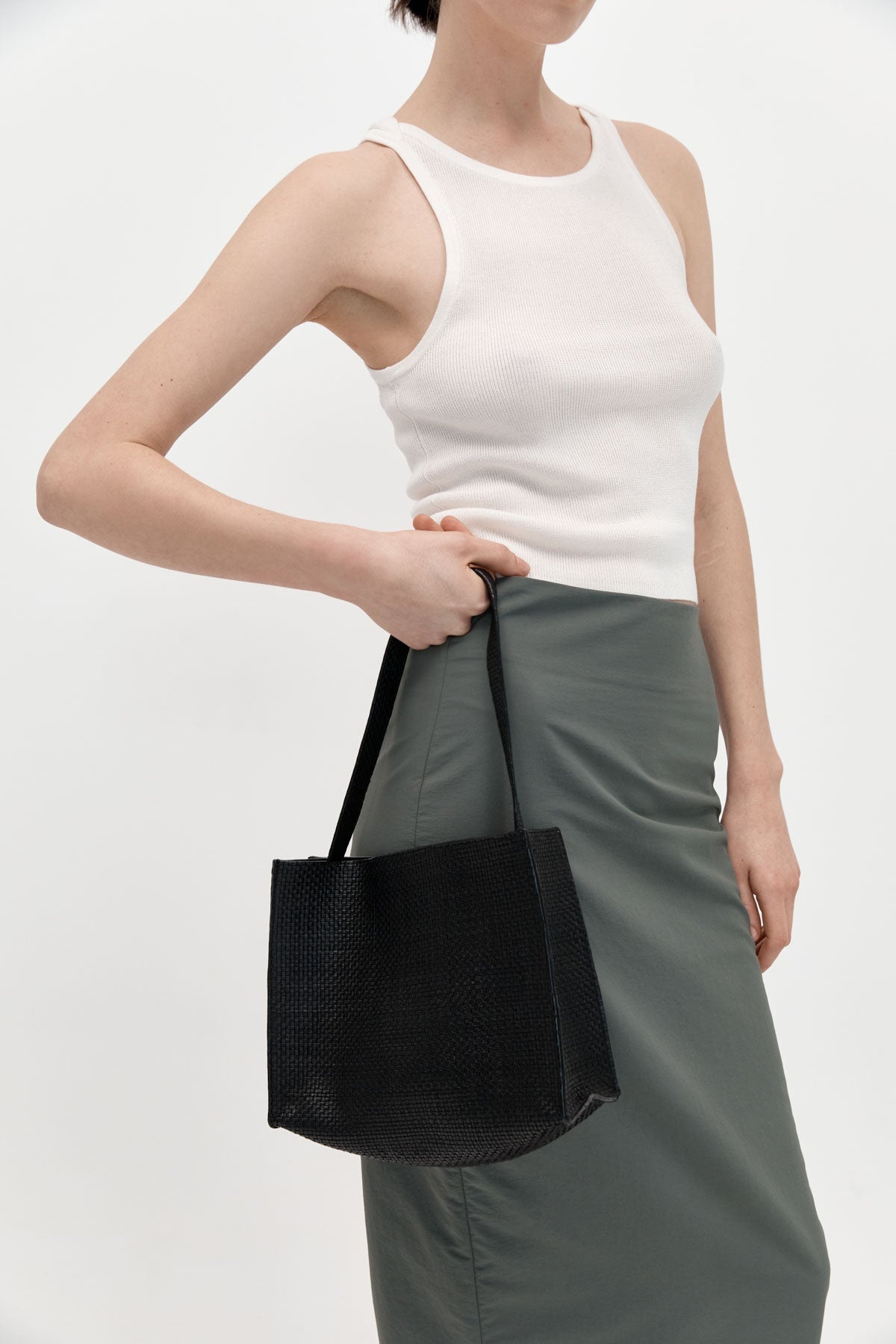 Woven Minimal Mini Tote - Black - 3