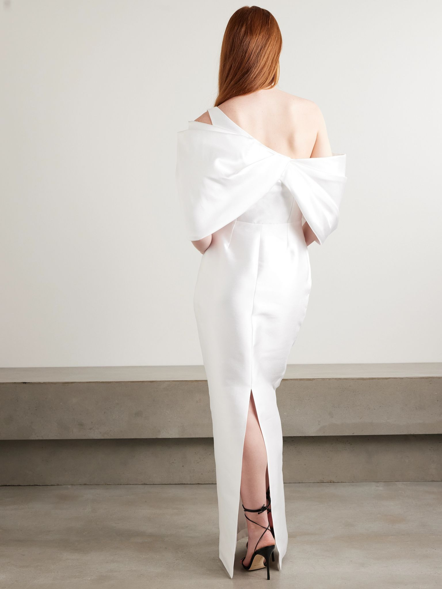 Davina off-the-shoulder draped faille gown Cream - 3