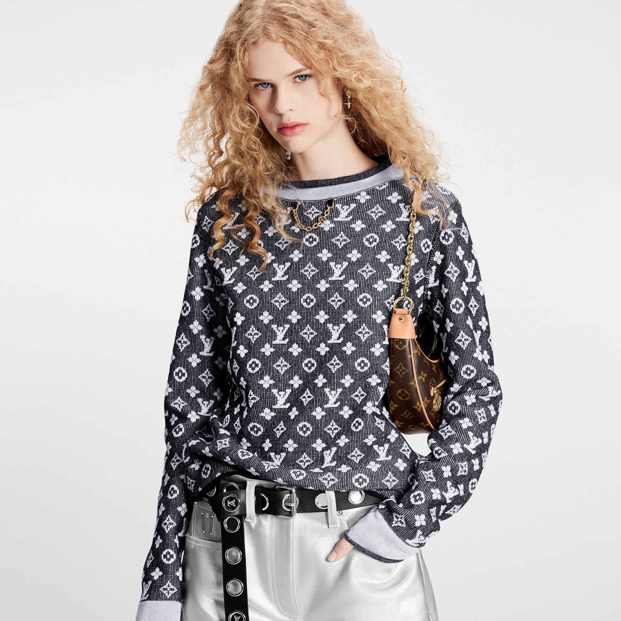 Denim Monogram Jacquard Knit Pullover - 5