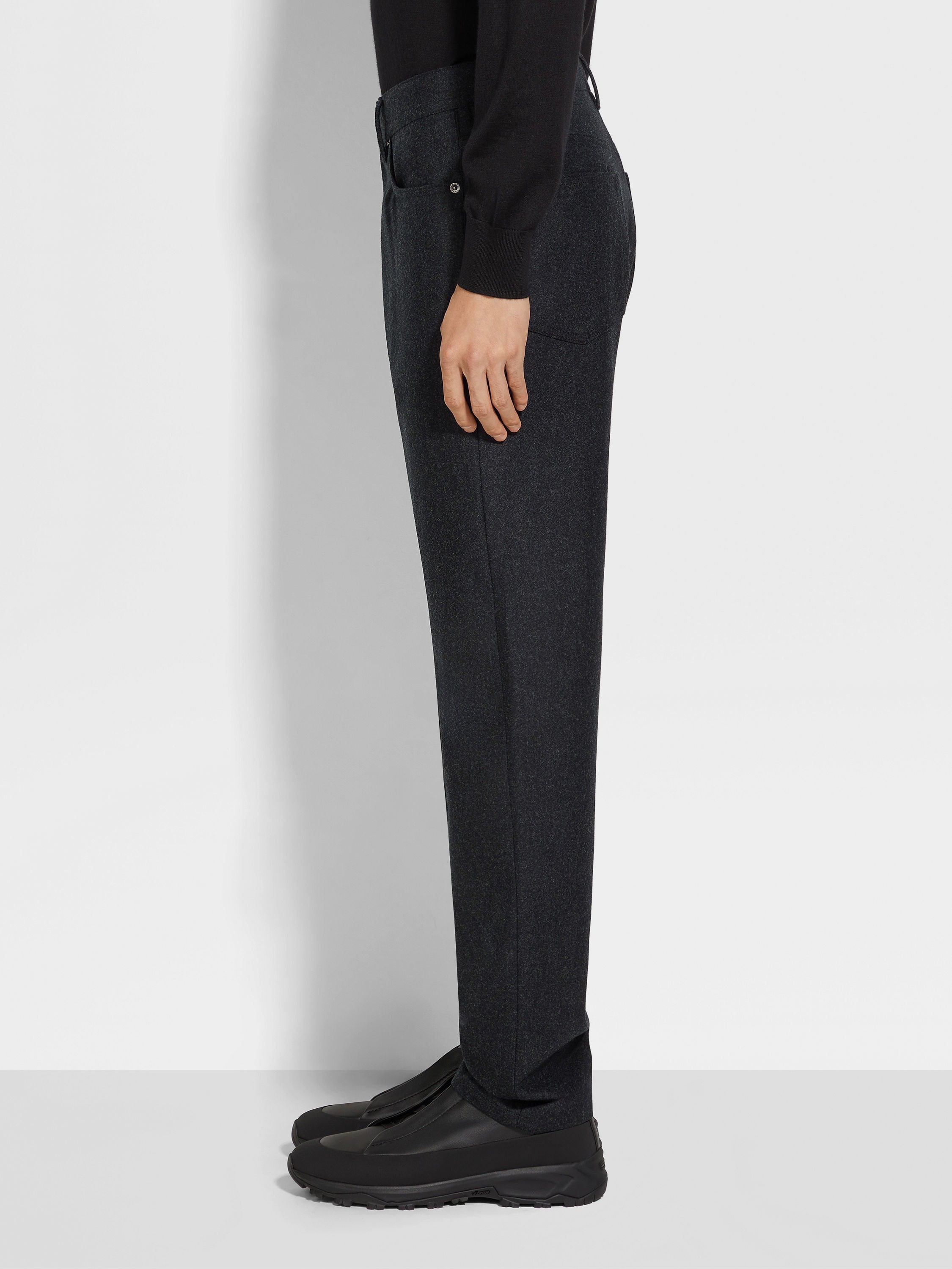 DARK GREY WOOL AND CASHMERE ROCCIA PANTS - 3