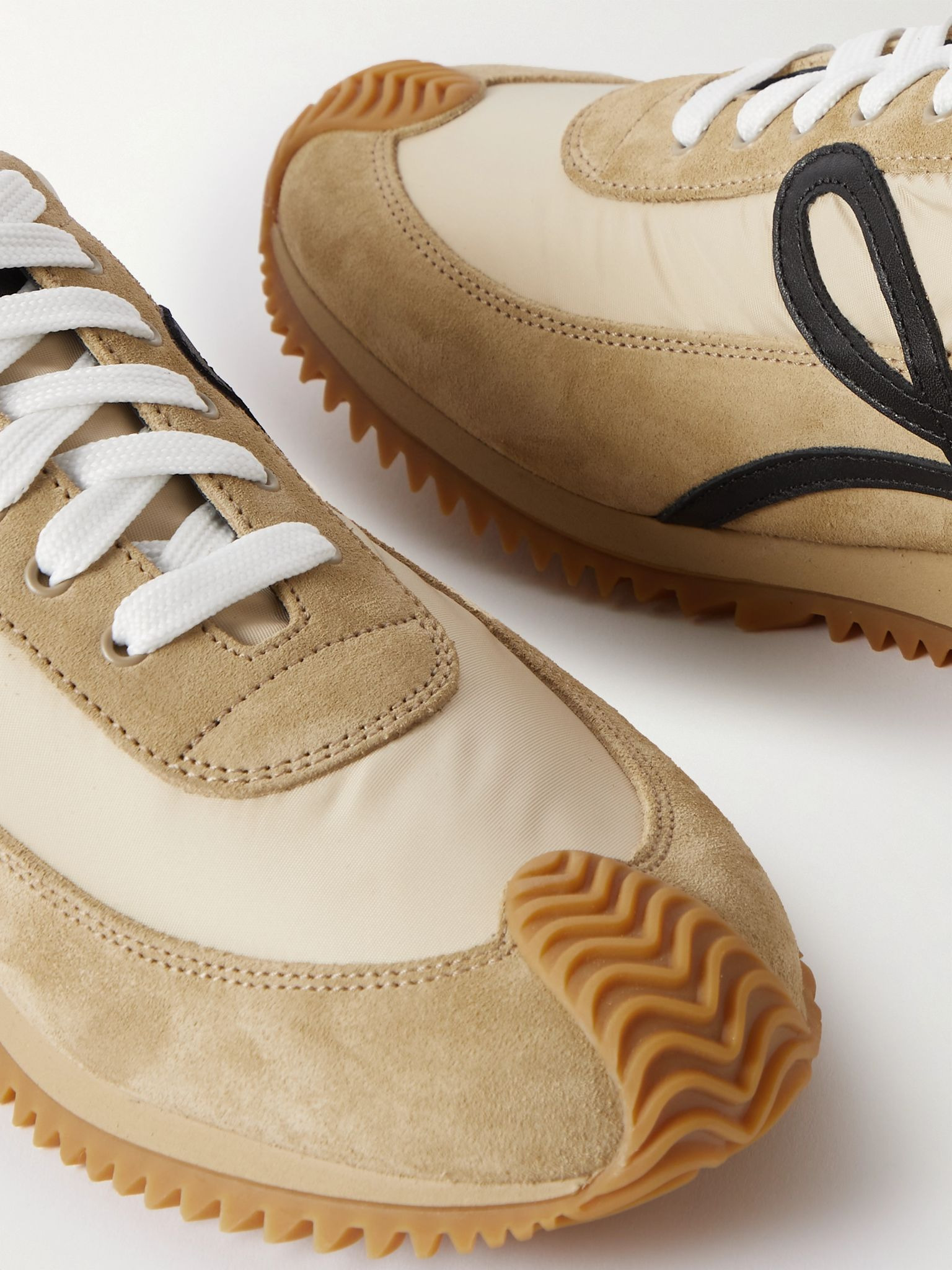 Flow Runner Leather-Trimmed Suede and Nylon Sneakers Ecru - 6