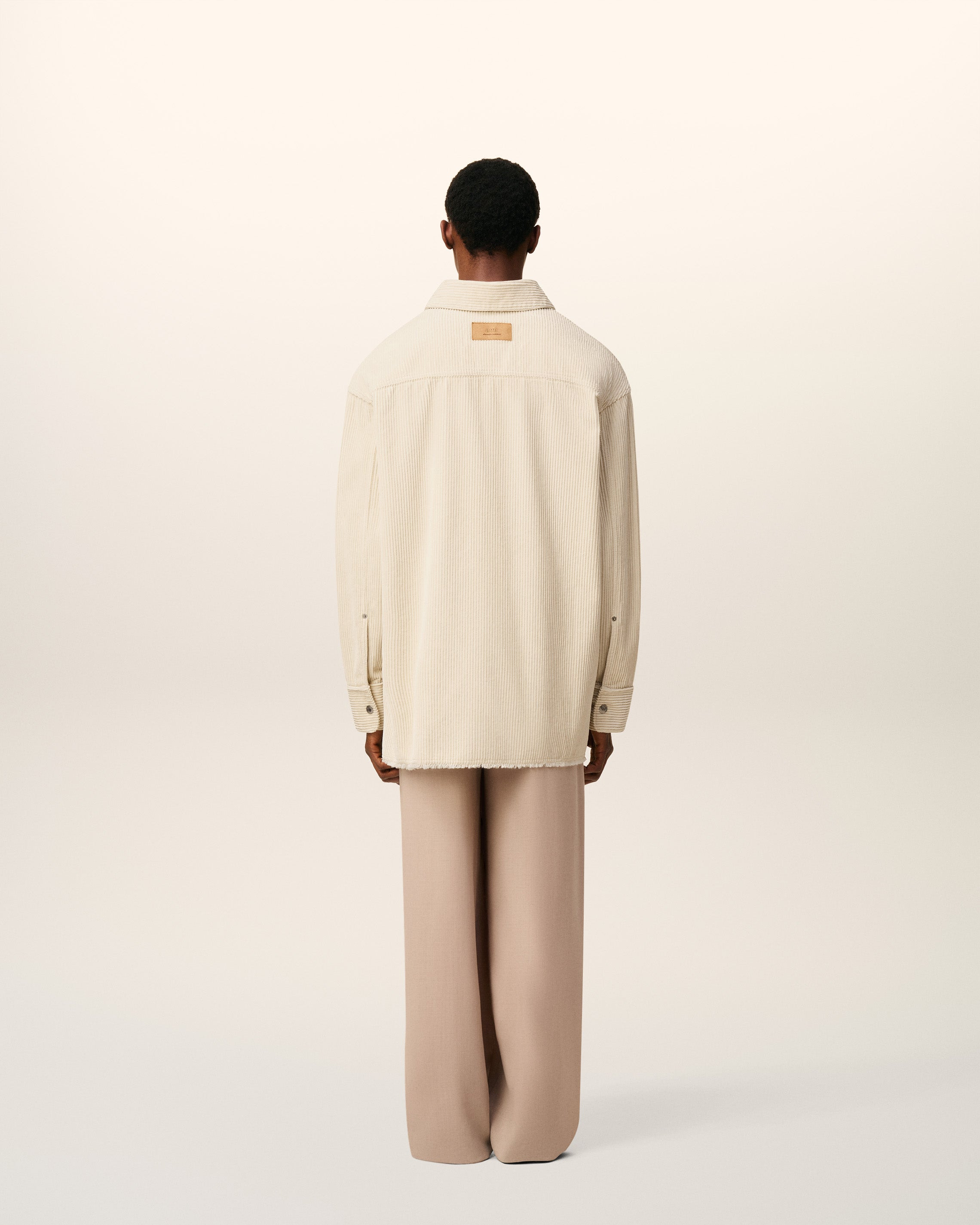 WHITE COTTON CORDUROY SIDE SLIT OVERSHIRT - 11