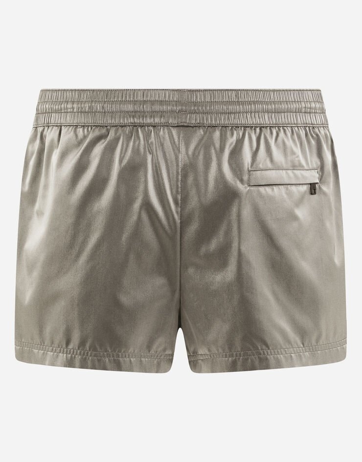 Short iridescent nylon swim trunks with patch - 3