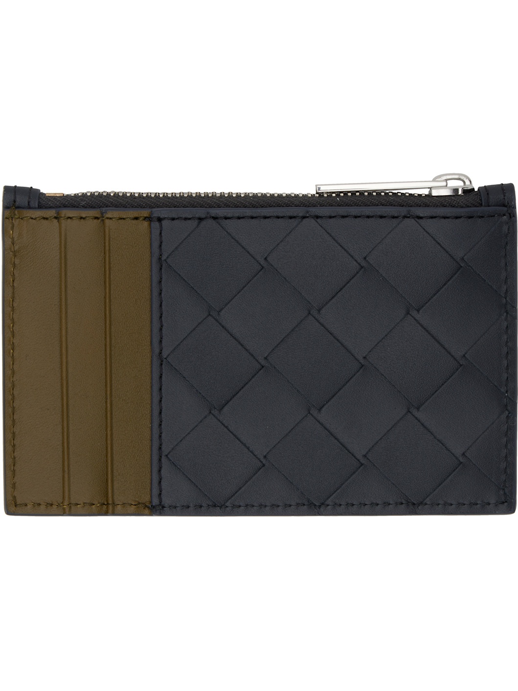 Black & Khaki Intrecciato Zippered Card Holder - 2