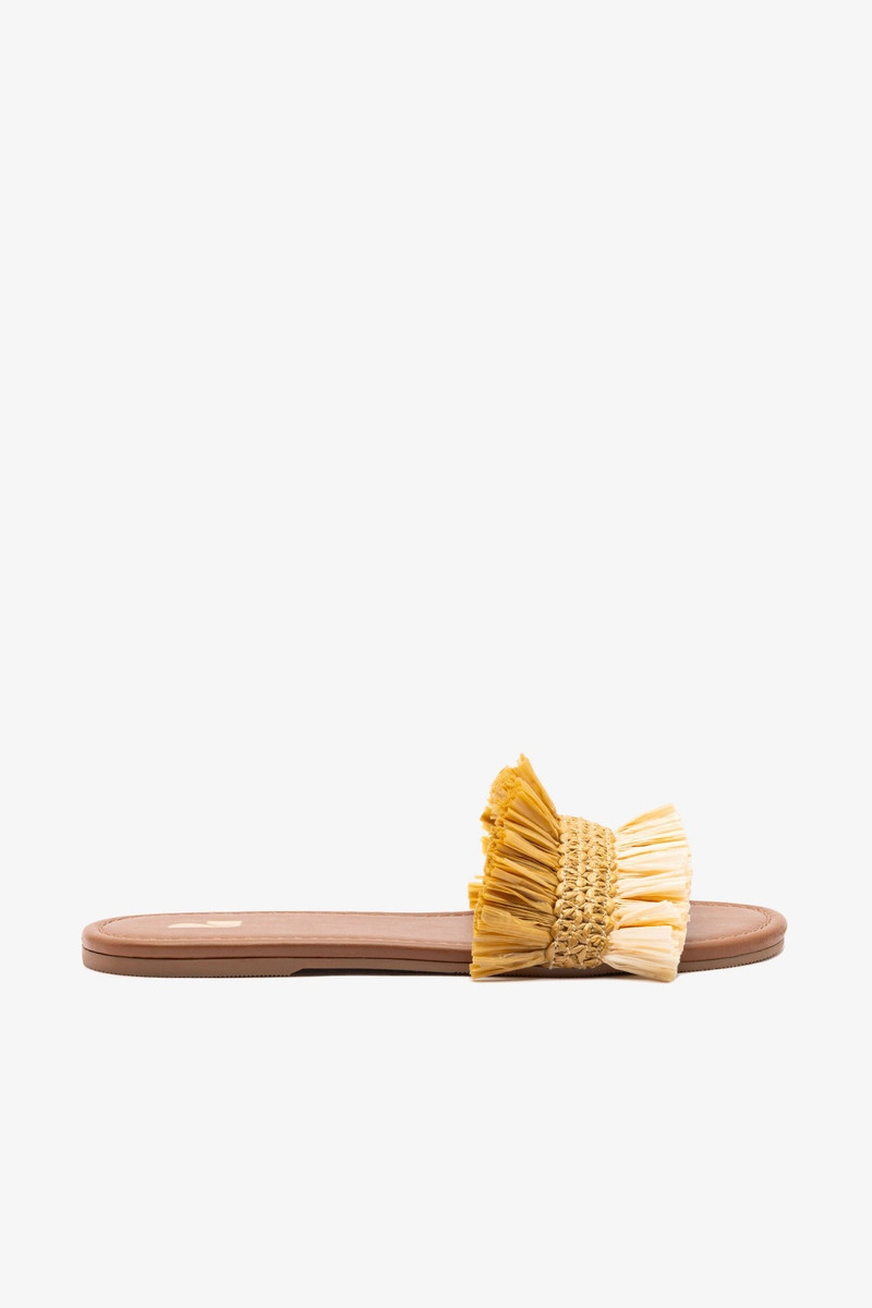 Bahia Fringe Flat In Beige And Peanut Raffia 1