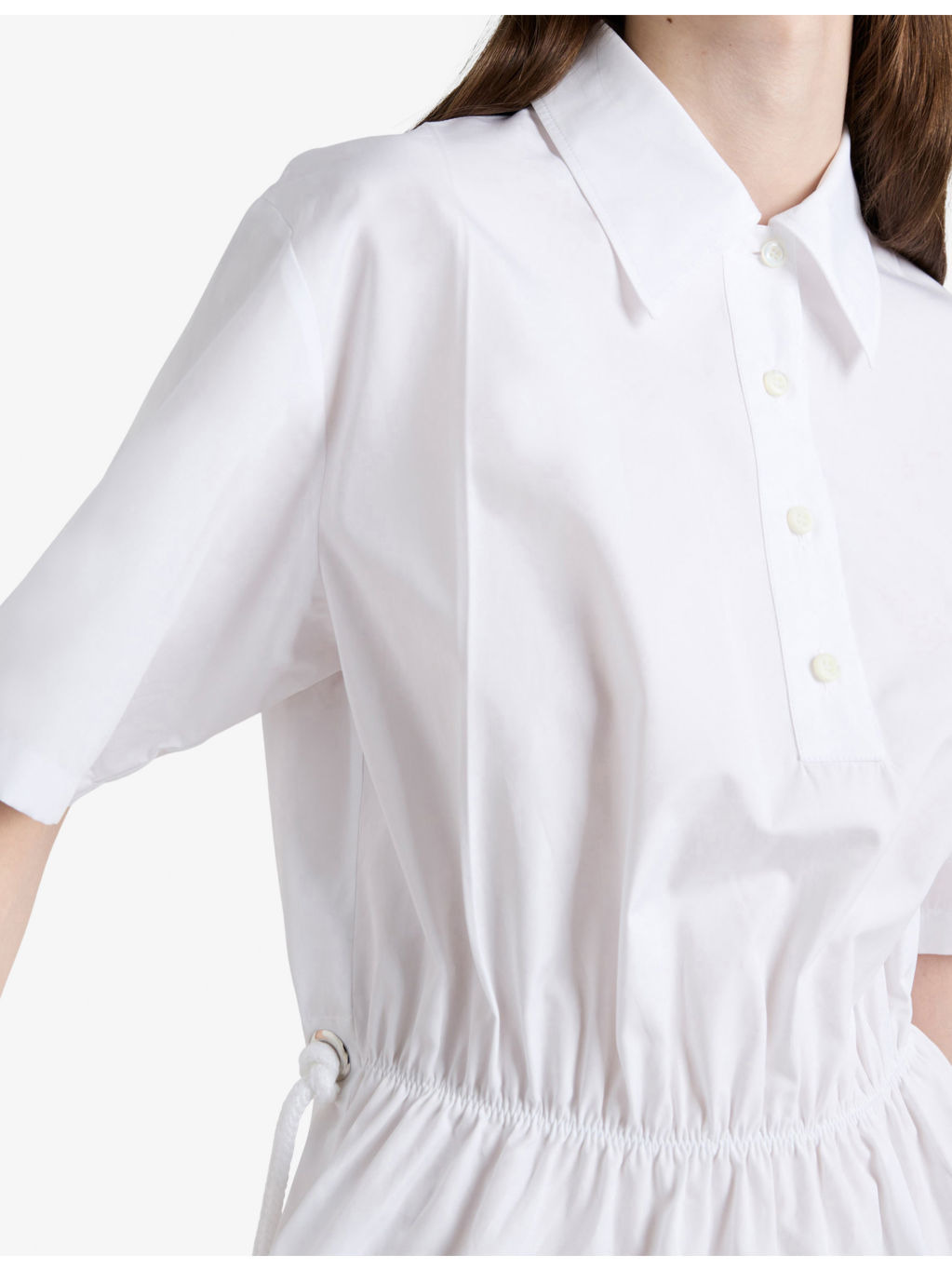 Gathered-Waist Classic-Collar Cotton Mini Dress - 4