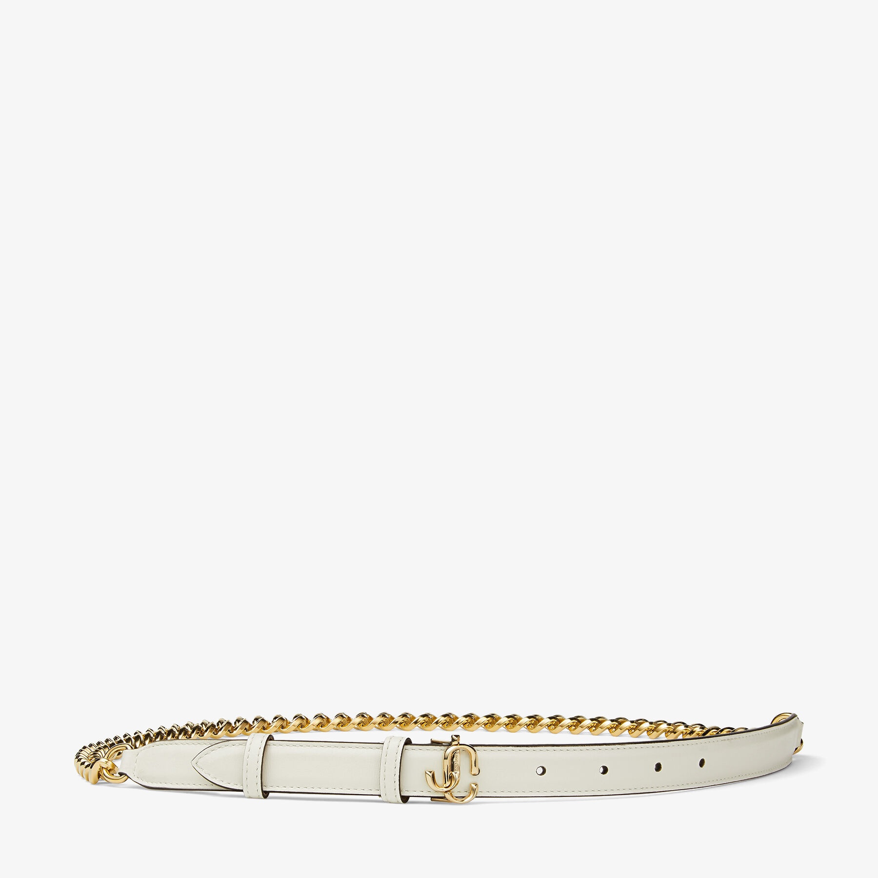 JC Chain
Latte Soft Shiny Calf and Chain Belt with Light Gold JC Emblem - 1