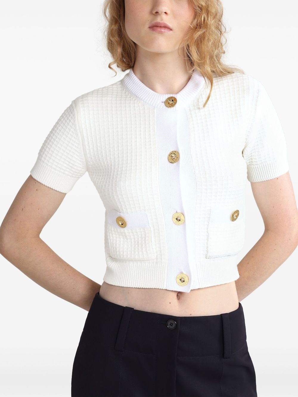 cropped waffle-knit cardigan - 4