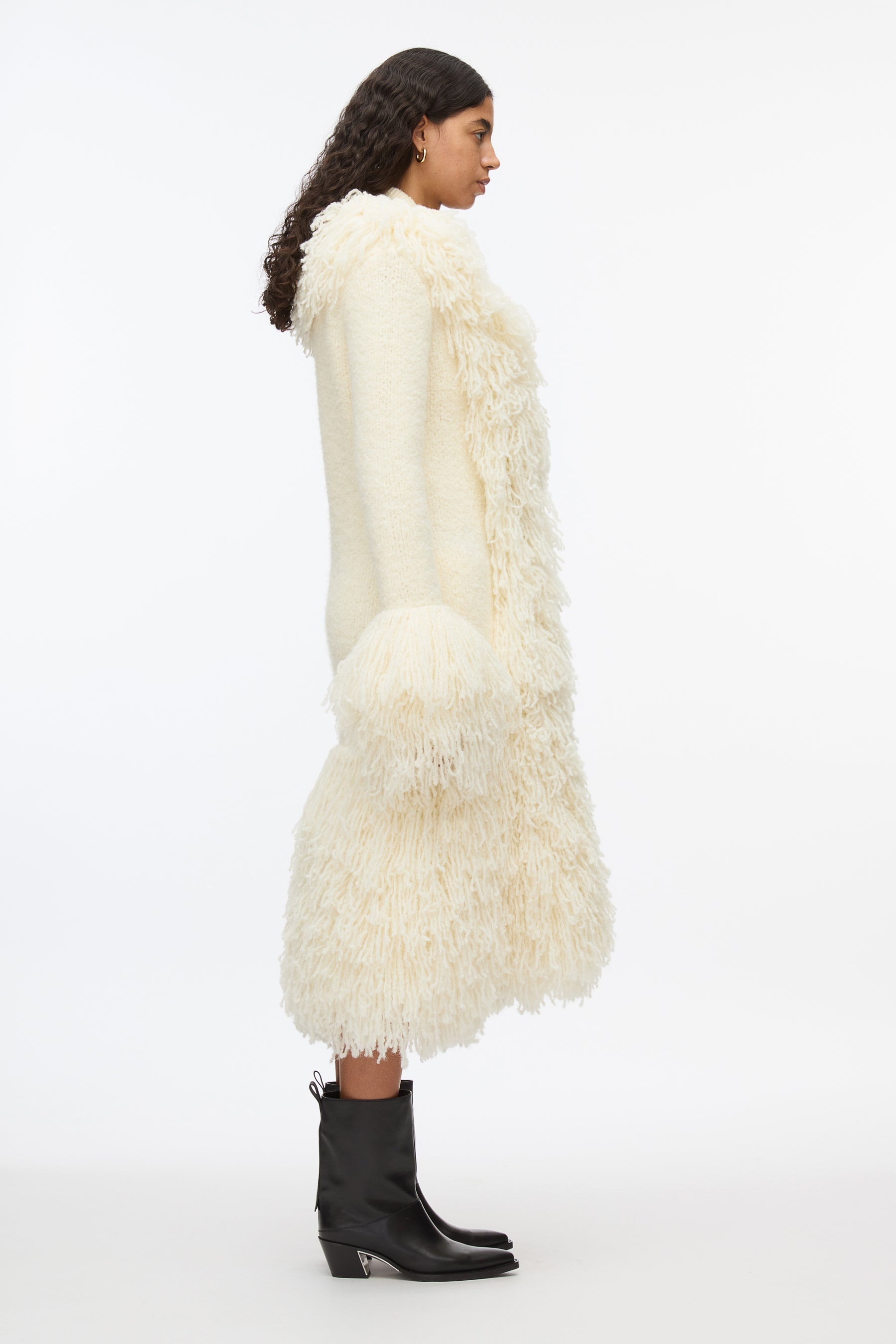 Boucle Fringe Knit Coat - 3