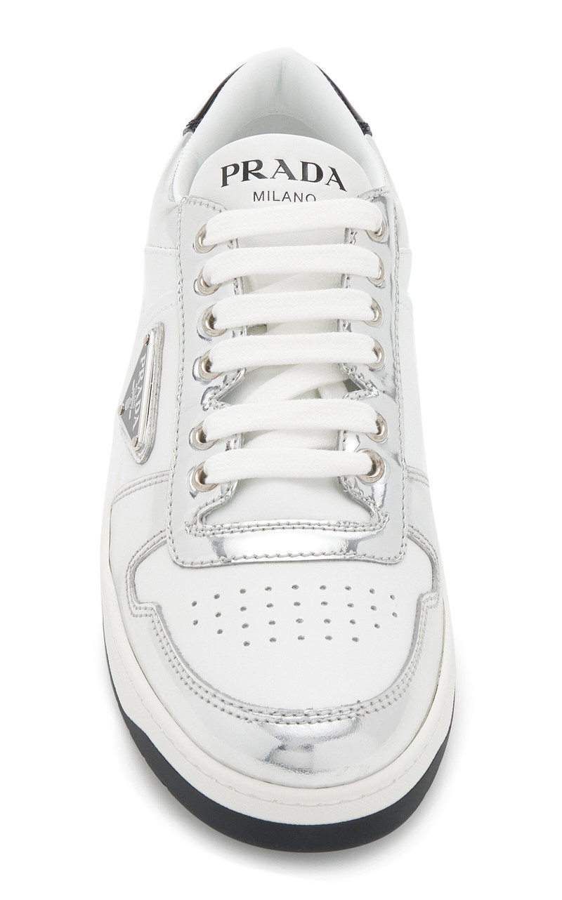 Prada Cassetta Leather Sneakers silver outlook