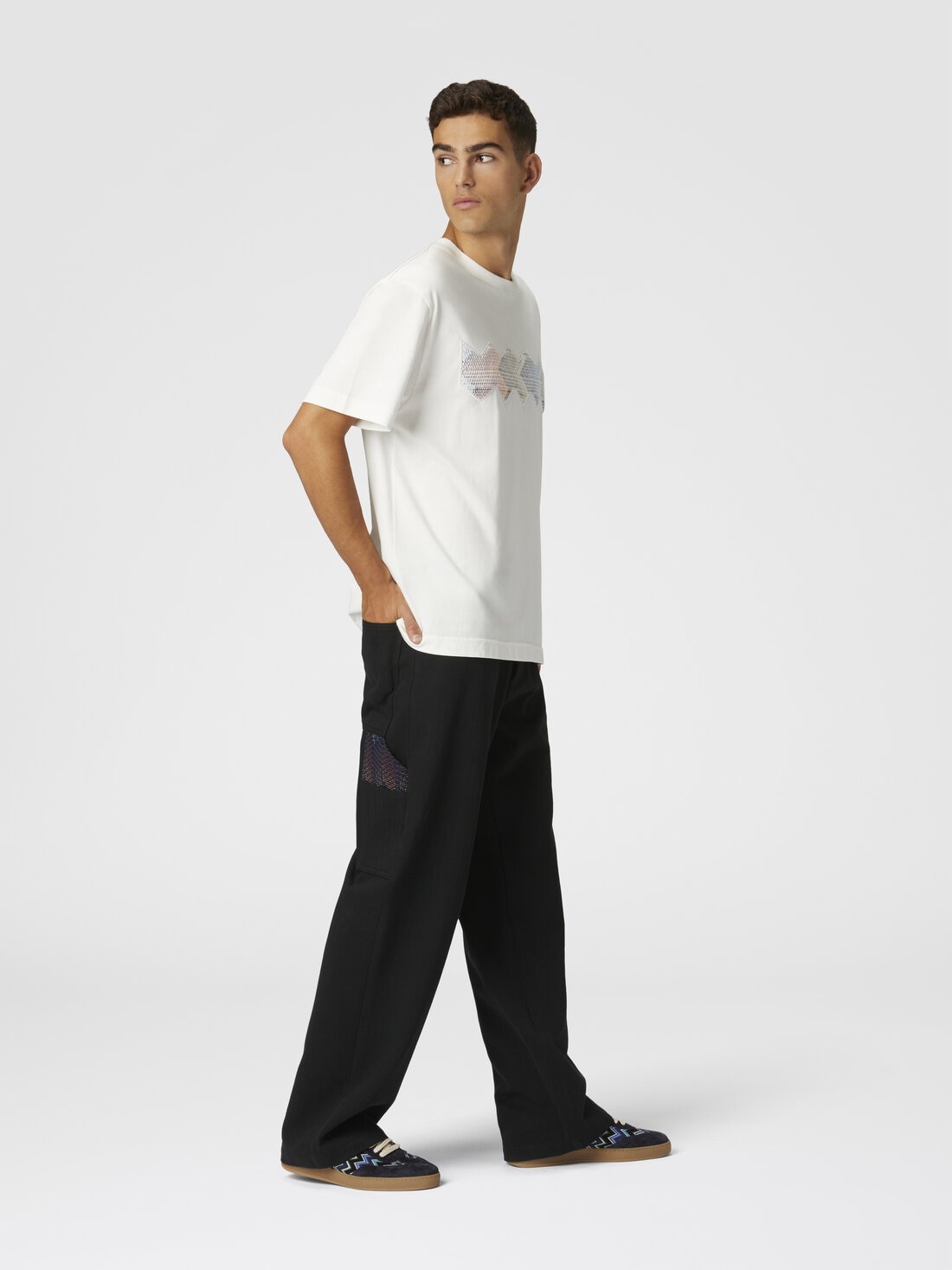 Denim cargo trousers with chevron knit inserts - 4