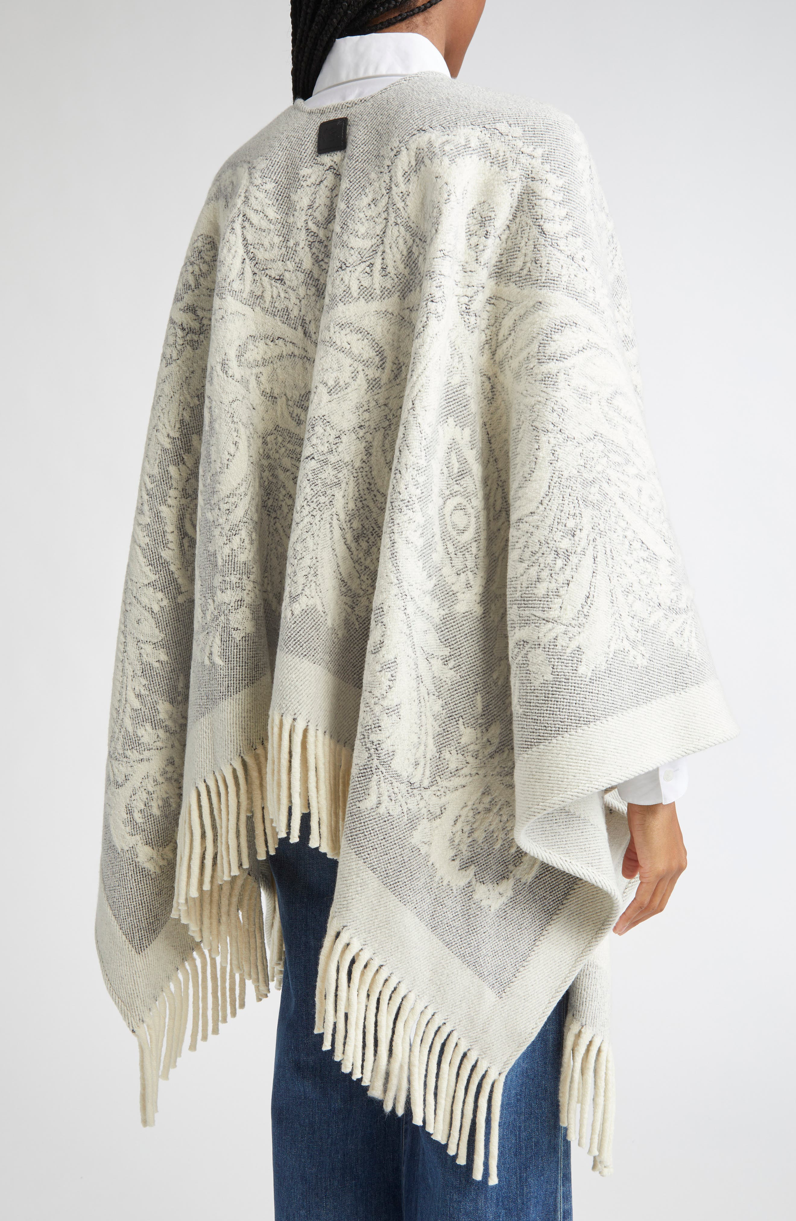 Etro Paisley Jacquard Wool Cape in Grey/White at Nordstrom - 2