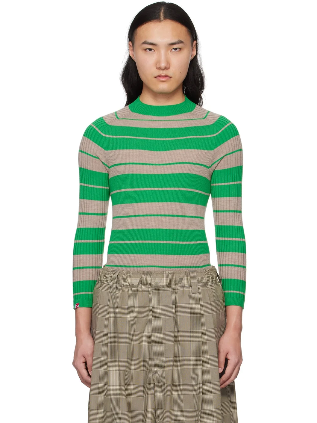 Taupe & Green Striped Sweater - 1