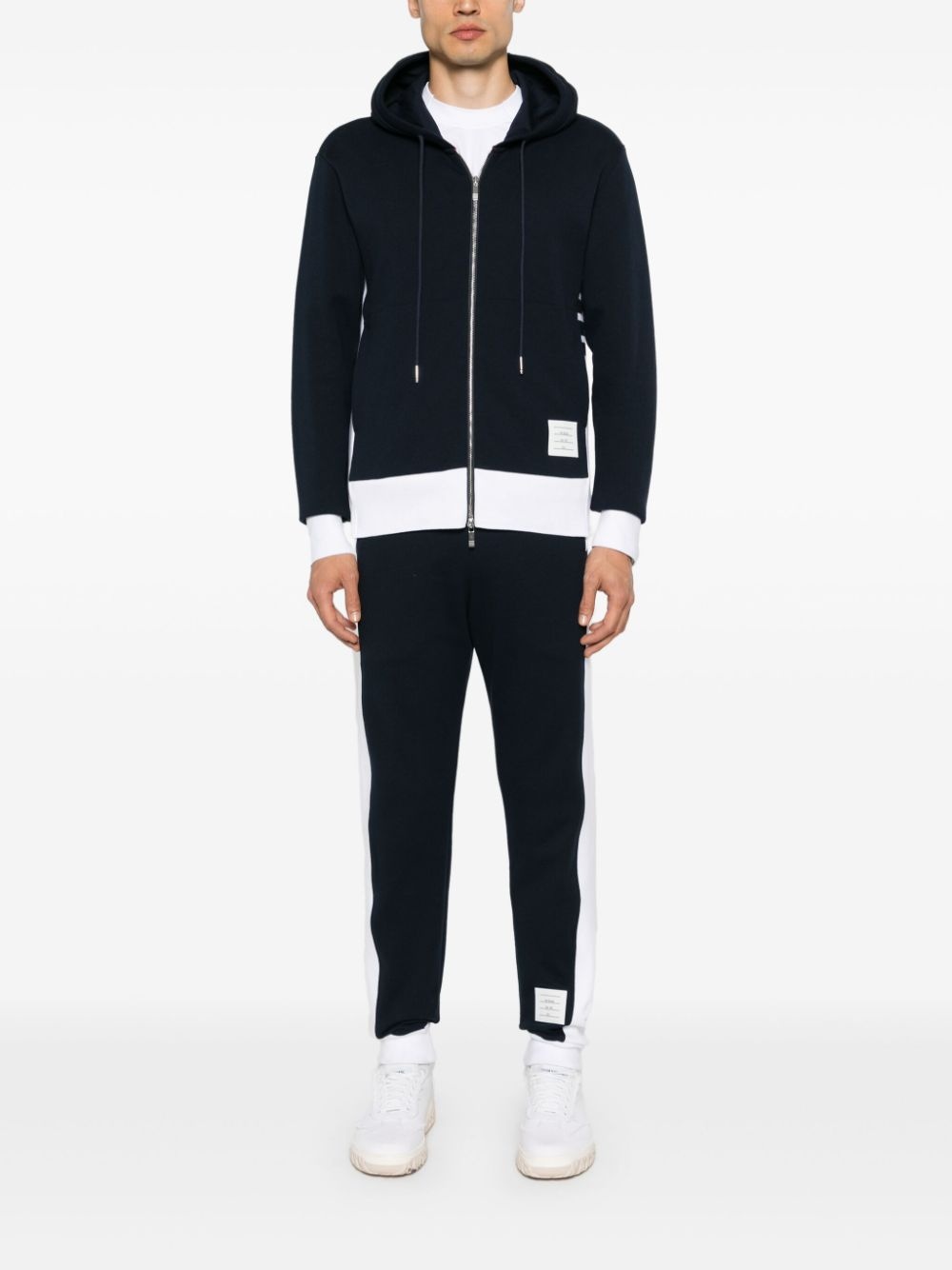 panelled zip-up cotton hoodie - 2