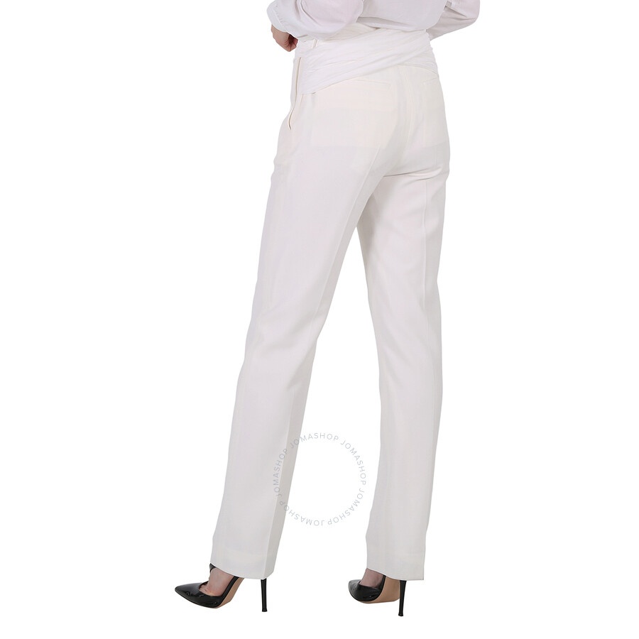 Burberry Ladies Optic White Sash Detail Technical Wool Tailored Trousers - 6