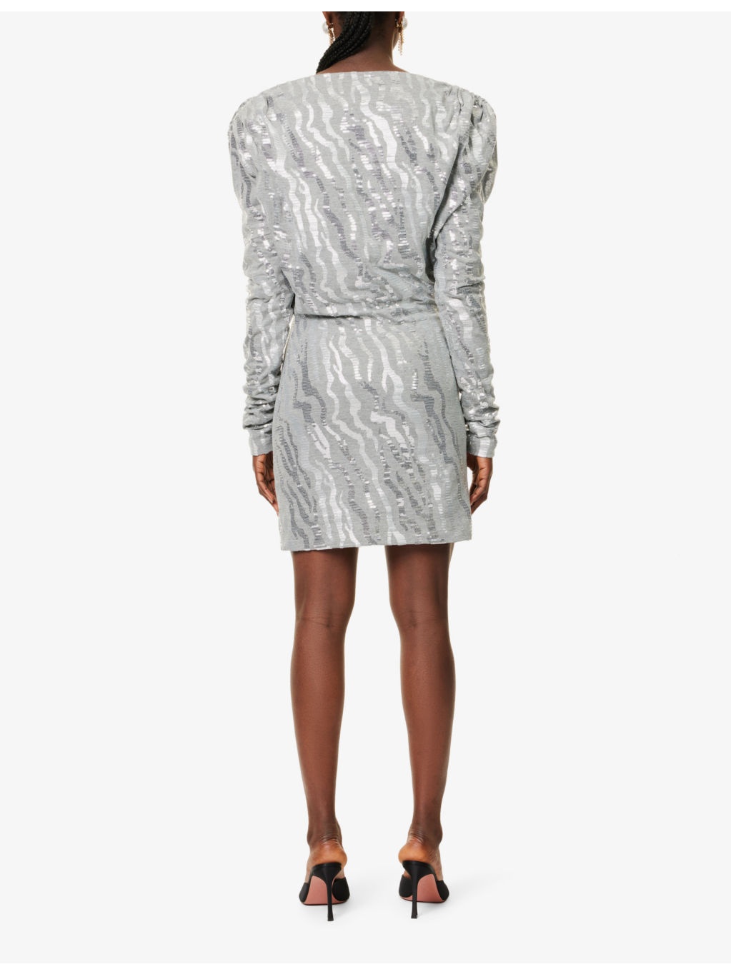 Boat-neck sequin-embellished woven mini dress - 4