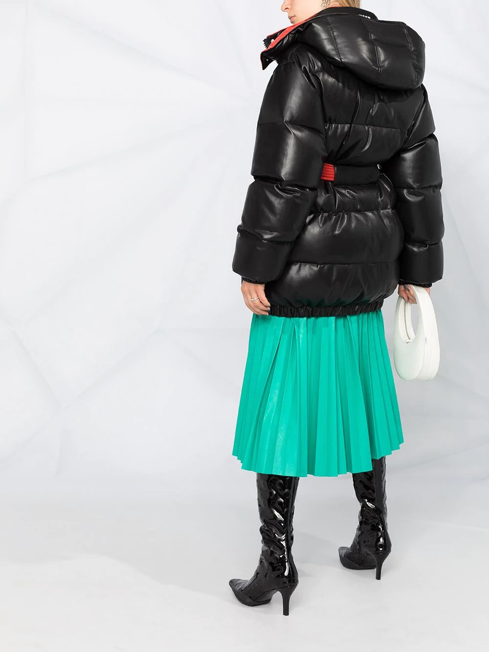 belted-waist hooded puffer jacket - 4