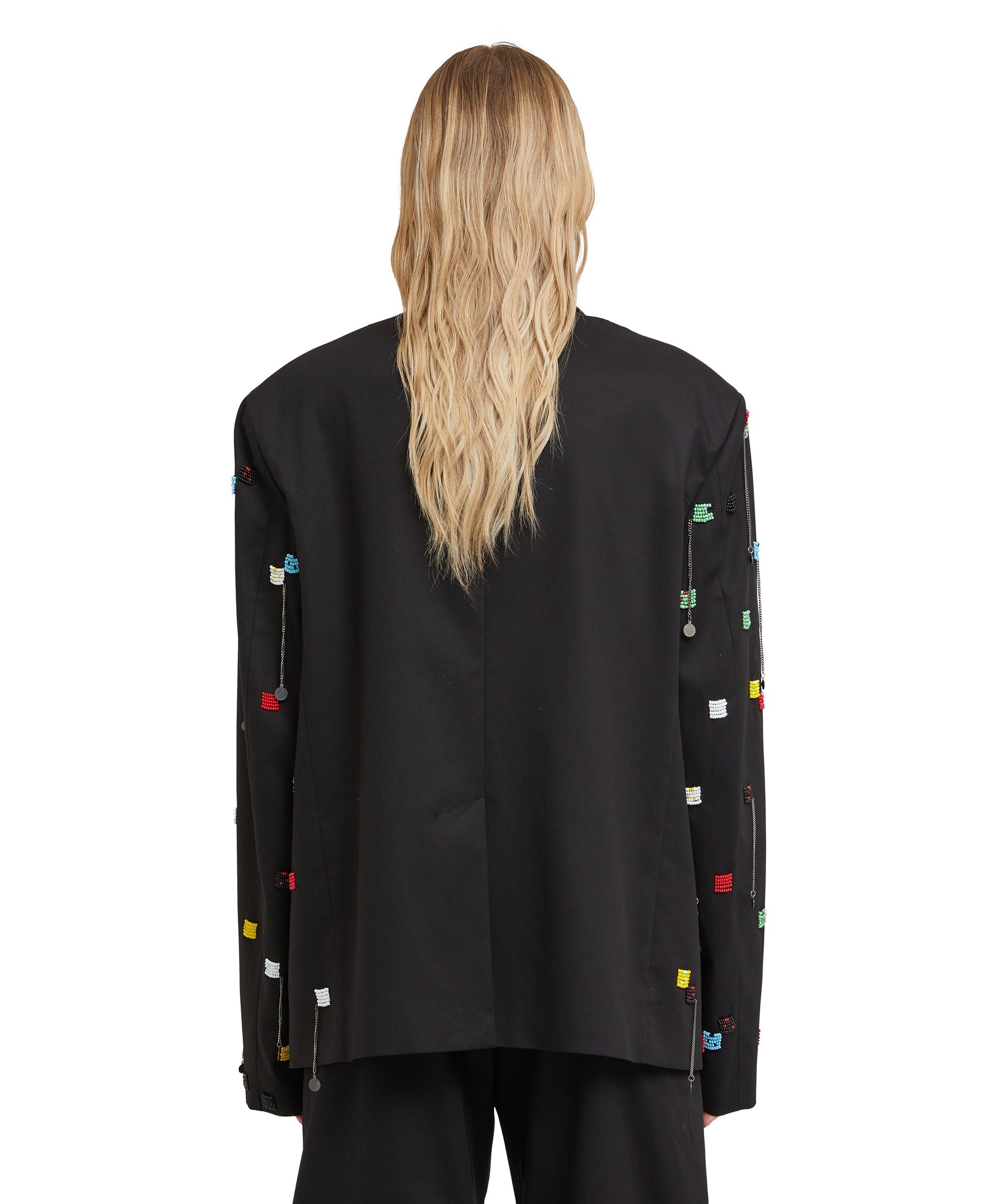 Stretch cotton gabardine single-breasted jacket with embroidered beads - 2