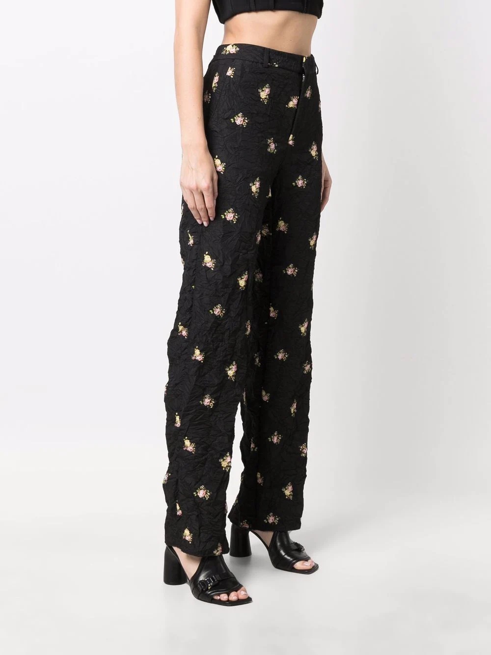 creased floral-print trousers - 3