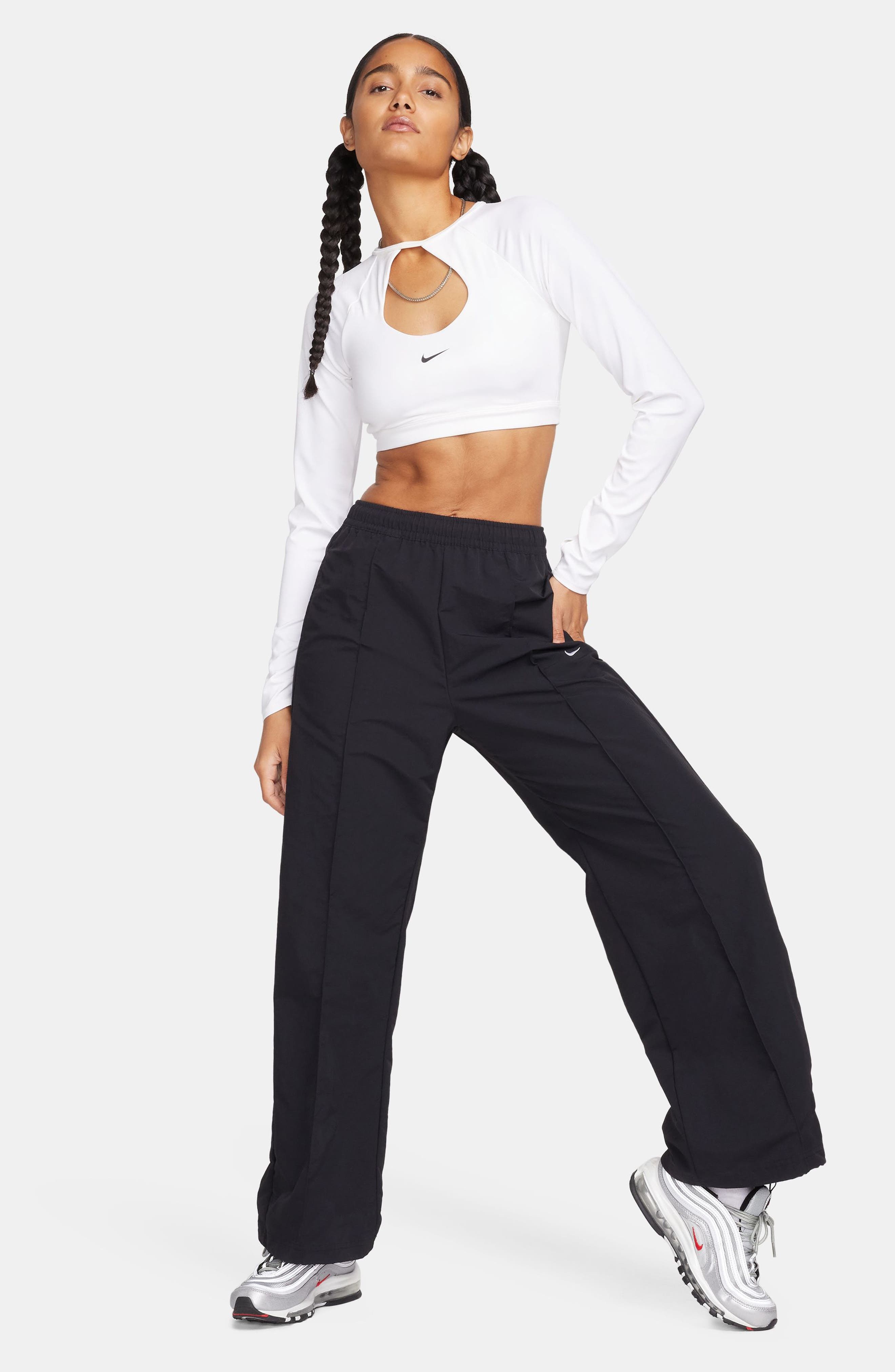 Nike Sportswear Everything Wovens Mid-Rise Open-Hem Pants in Black/white at Nordstrom - 7