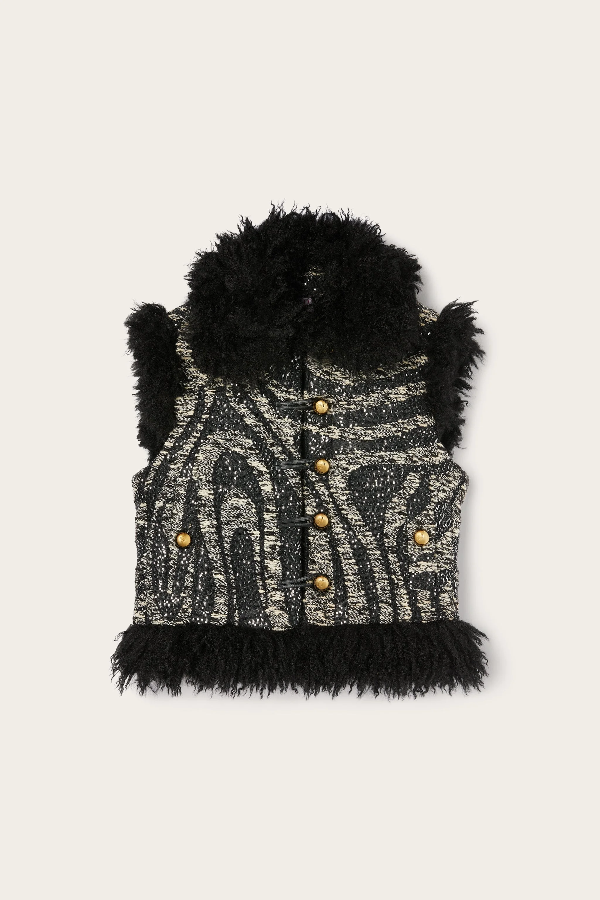 TWEED WAISTCOAT WITH FUR DETAILS - 1