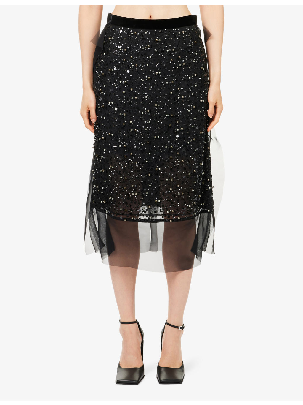 Sequin-Embellished Layered Midi Skirt - 3