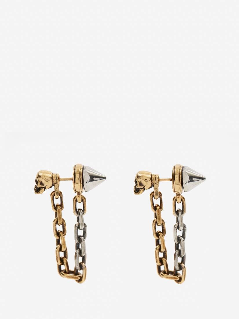 Women's Punk Stud Chain Earrings in Antique Silver - 2