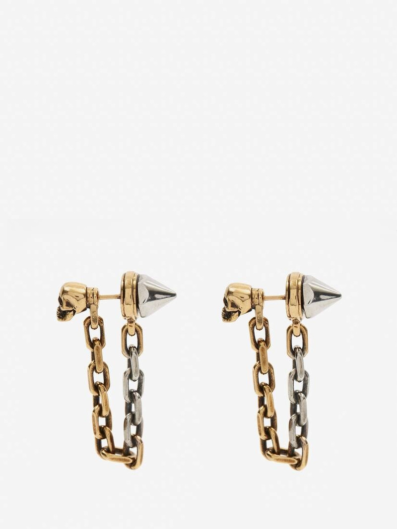 Women's Punk Stud Chain Earrings in Antique Silver 2