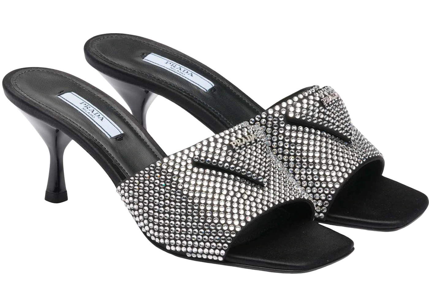 Prada 65mm Crystal Heeled Sandals Black Satin - 2