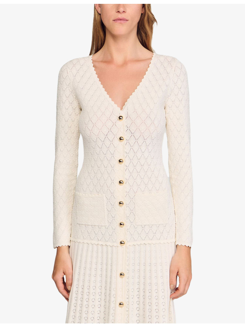 Long-Sleeve Flared Open-Knit Maxi Dress - 3
