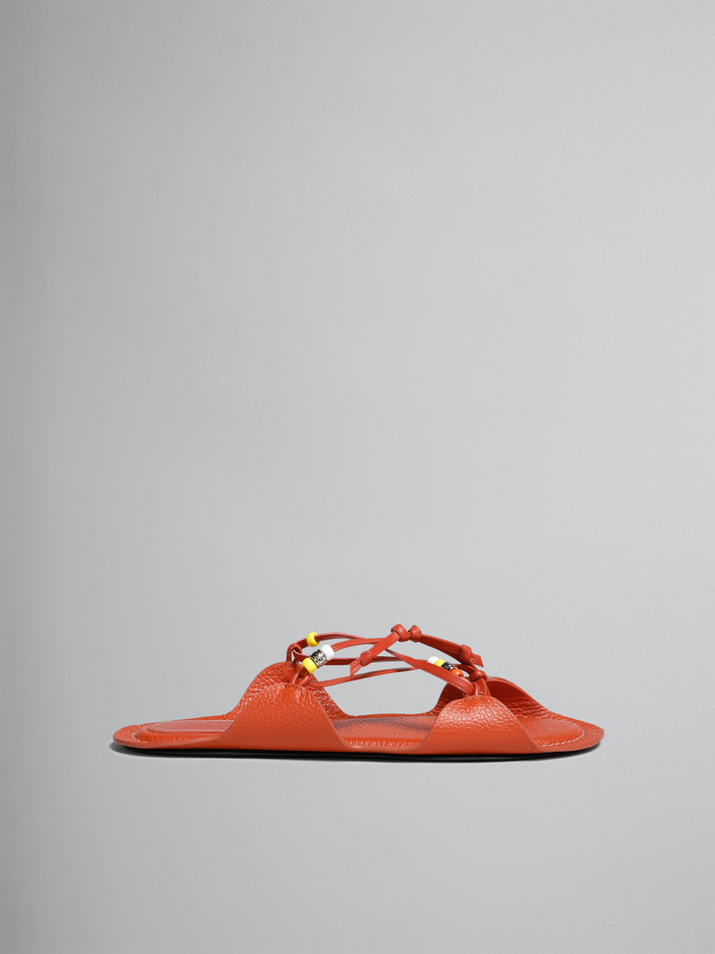 MARNI X NO VACANCY INN - BRICK RED LEATHER SANDALS WITH BEADS 1