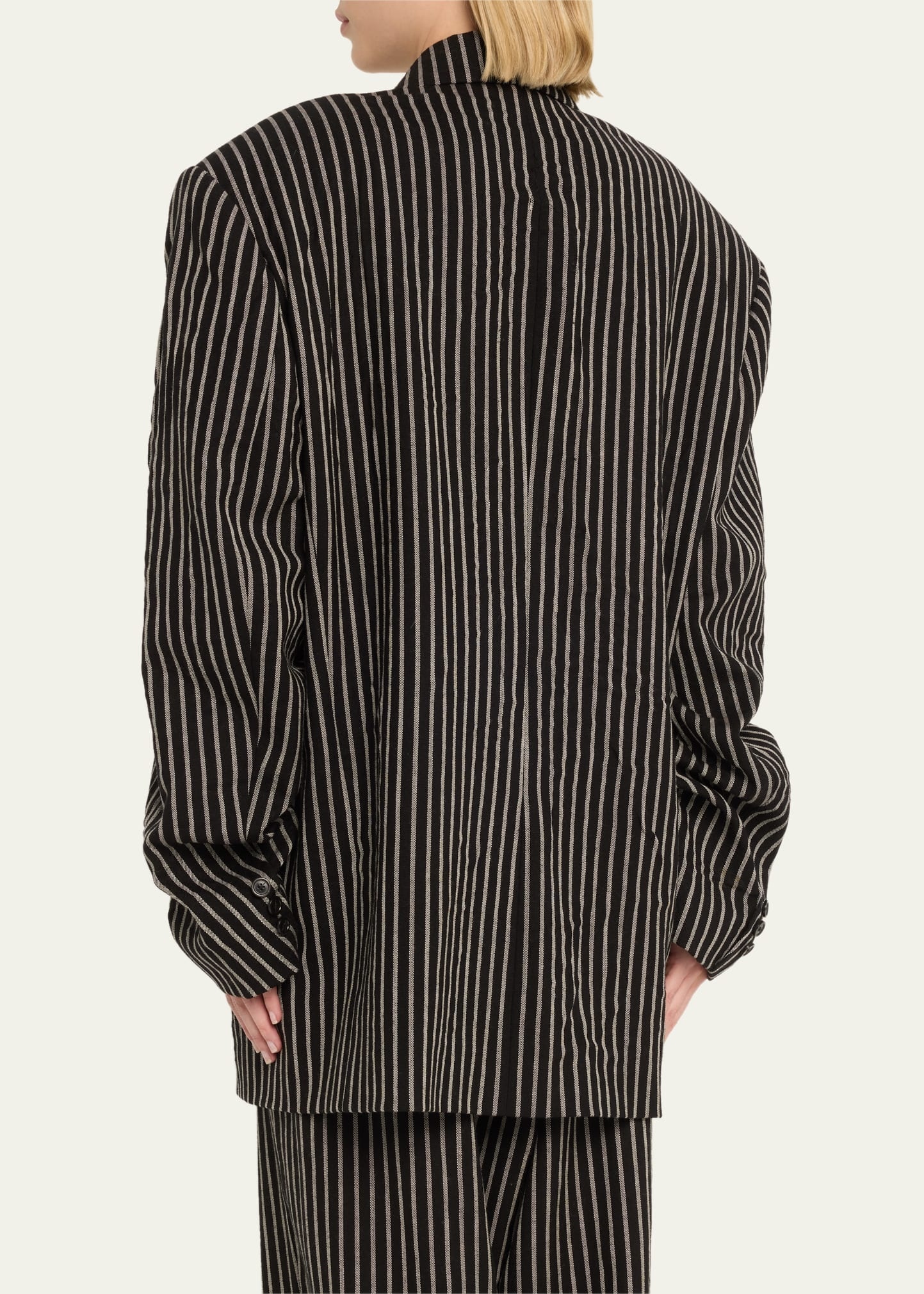 Oversized Striped Wool Blazer - 3