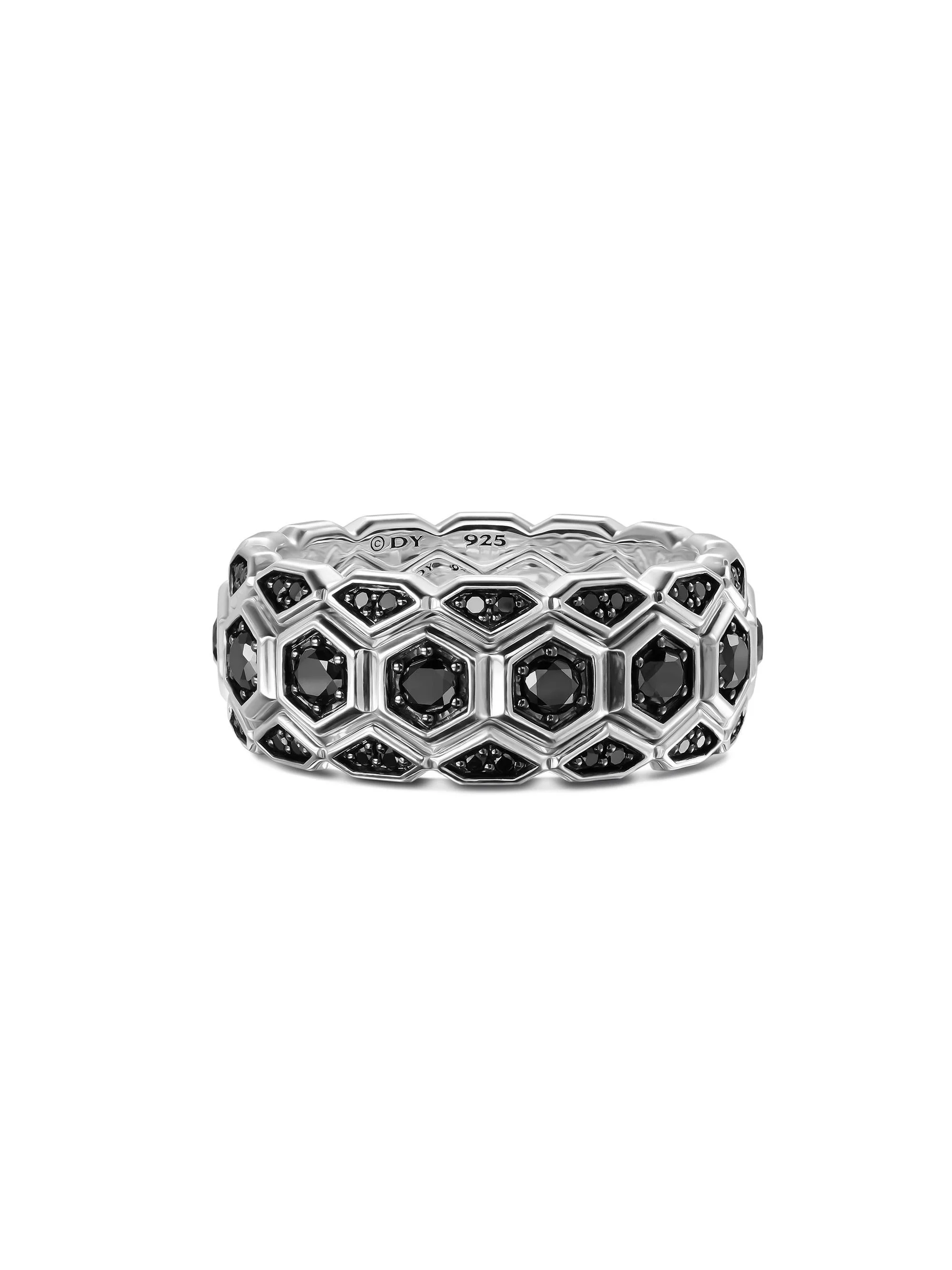 Men's Hex Stack Ring in Sterling Silver - Black Diamond - 1