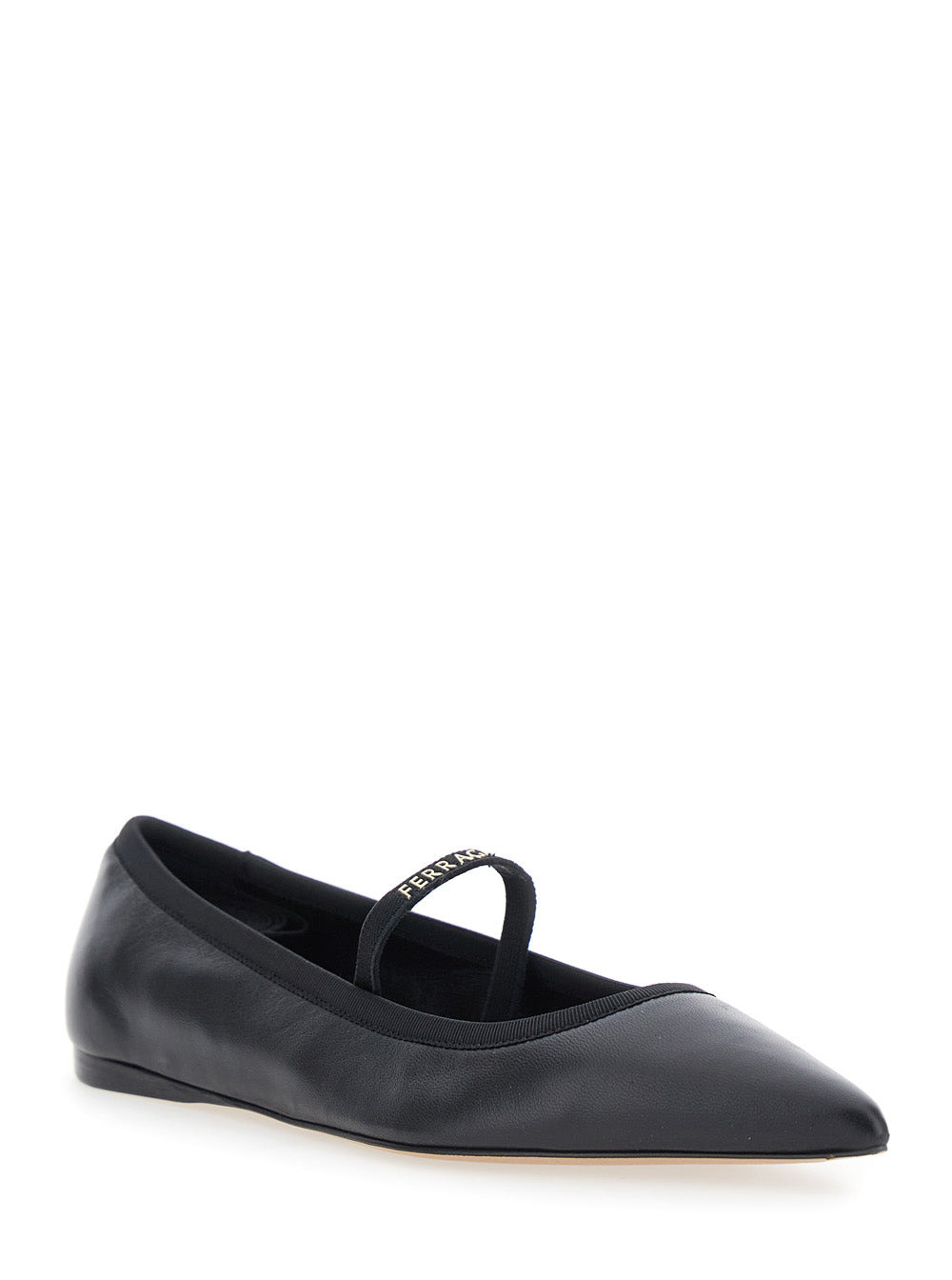 Ferragamo Women 'Carice' Black Ballet Shoes With Ribbon Detail And Logo Lettering On The Front In Le - 2