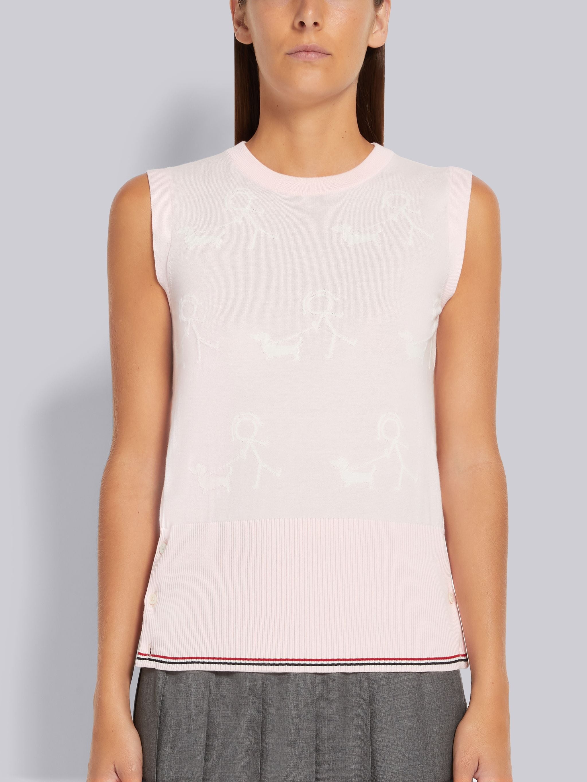Light Pink Cotton Mrs. Thom Walking Hector Half Drop Sleeveless Shell - 1