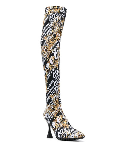 VERSACE JEANS COUTURE 110mm logo-print thigh-length boots outlook