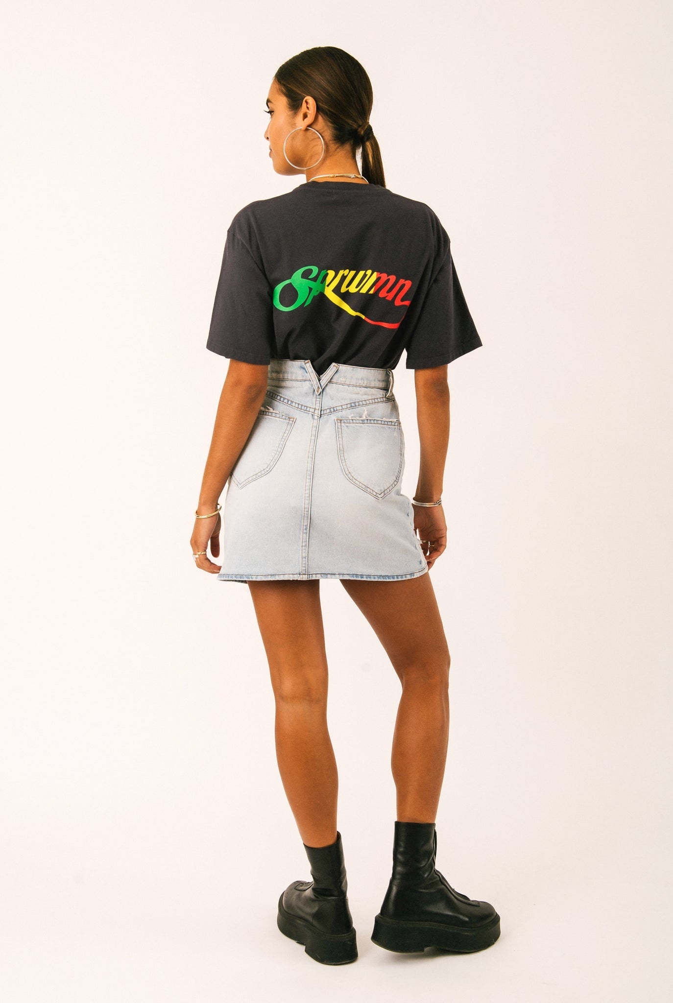 FADED BLACK COTTON SCRIPT LOGO TEE - 4